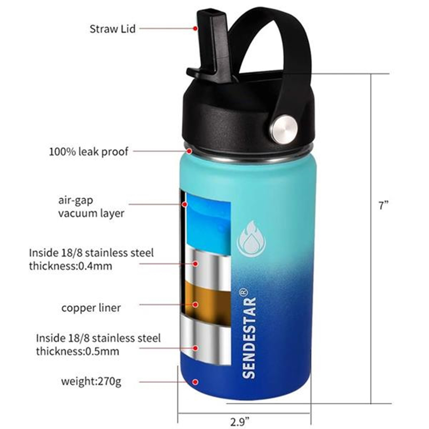 Sports 12 oz. Vacuum Insulated Water Bottle 3