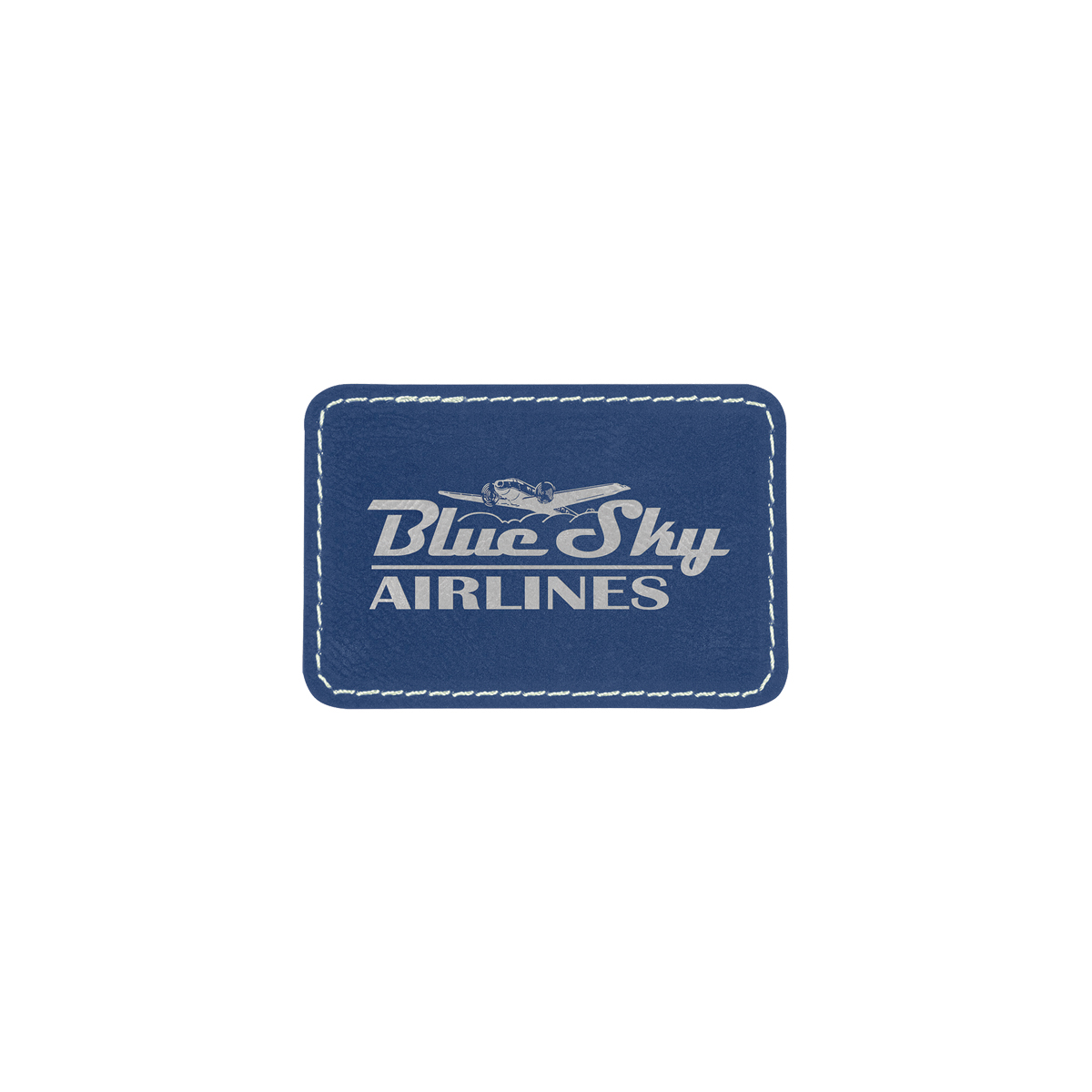 3" x 2" Blue/Silver Leatherette Rectangular Patch with Adhesive 2