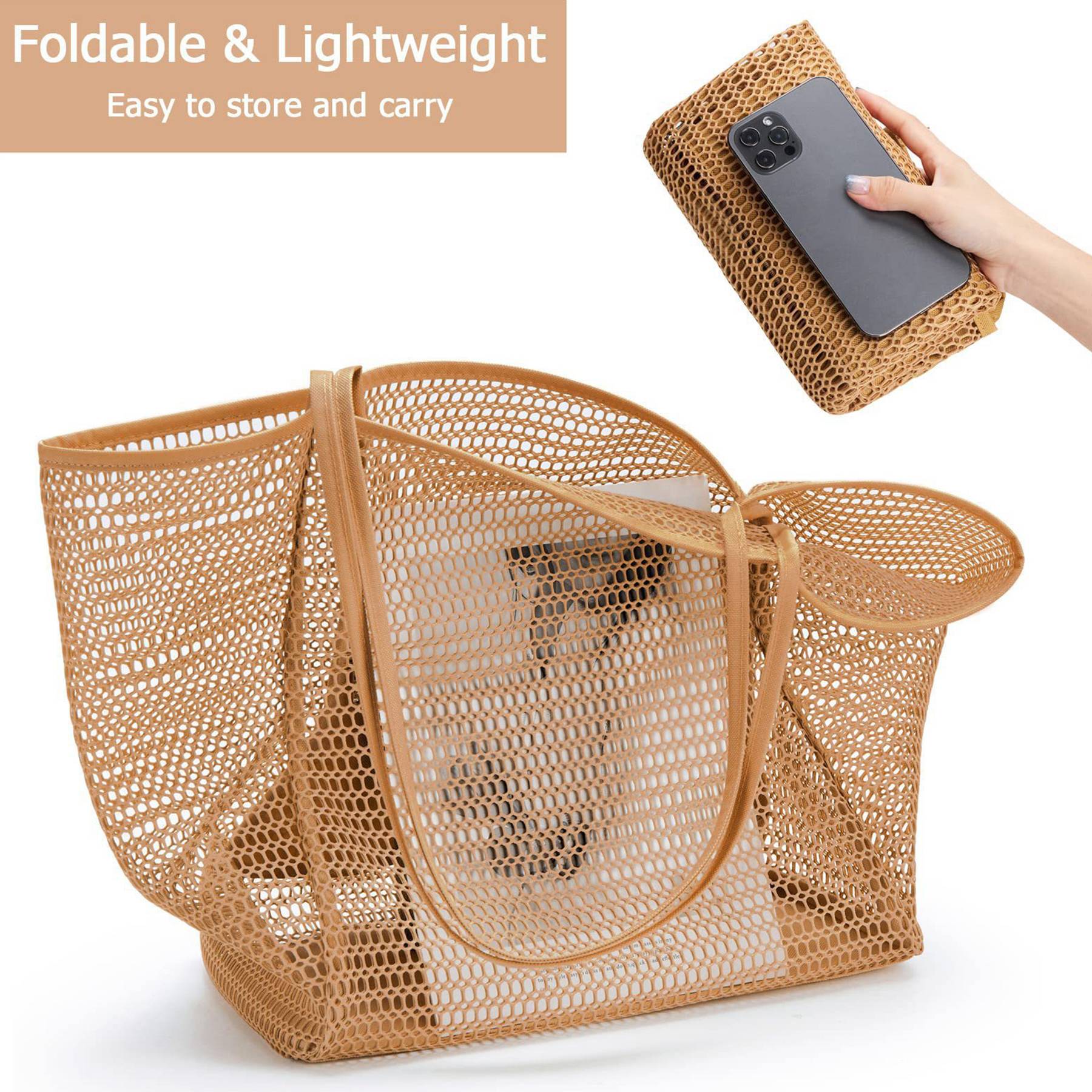 Polyester Casual Beach Mesh Tote Bag 6