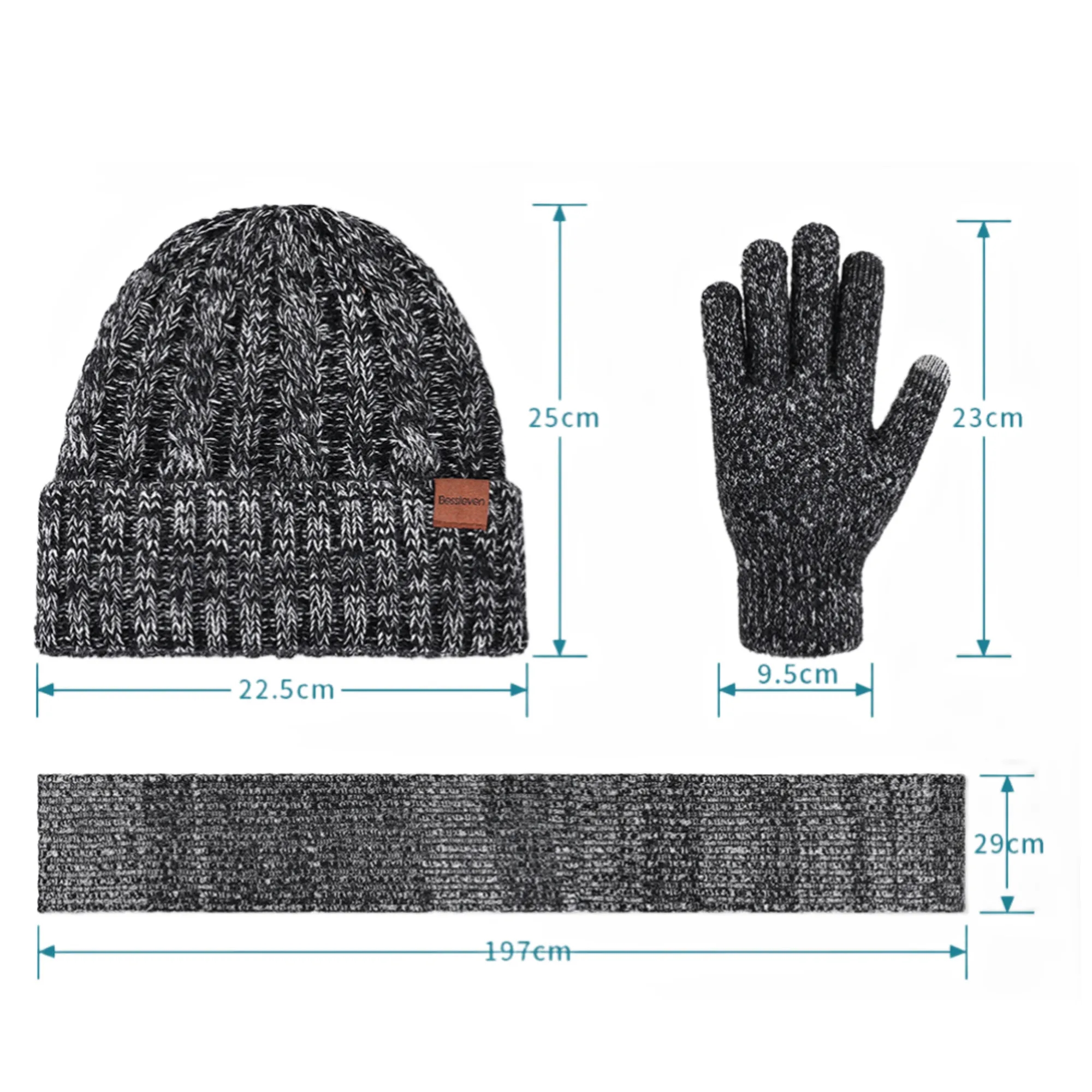 Winter Knit Warm Hat Long Scarf Touch Screen Gloves Set 7