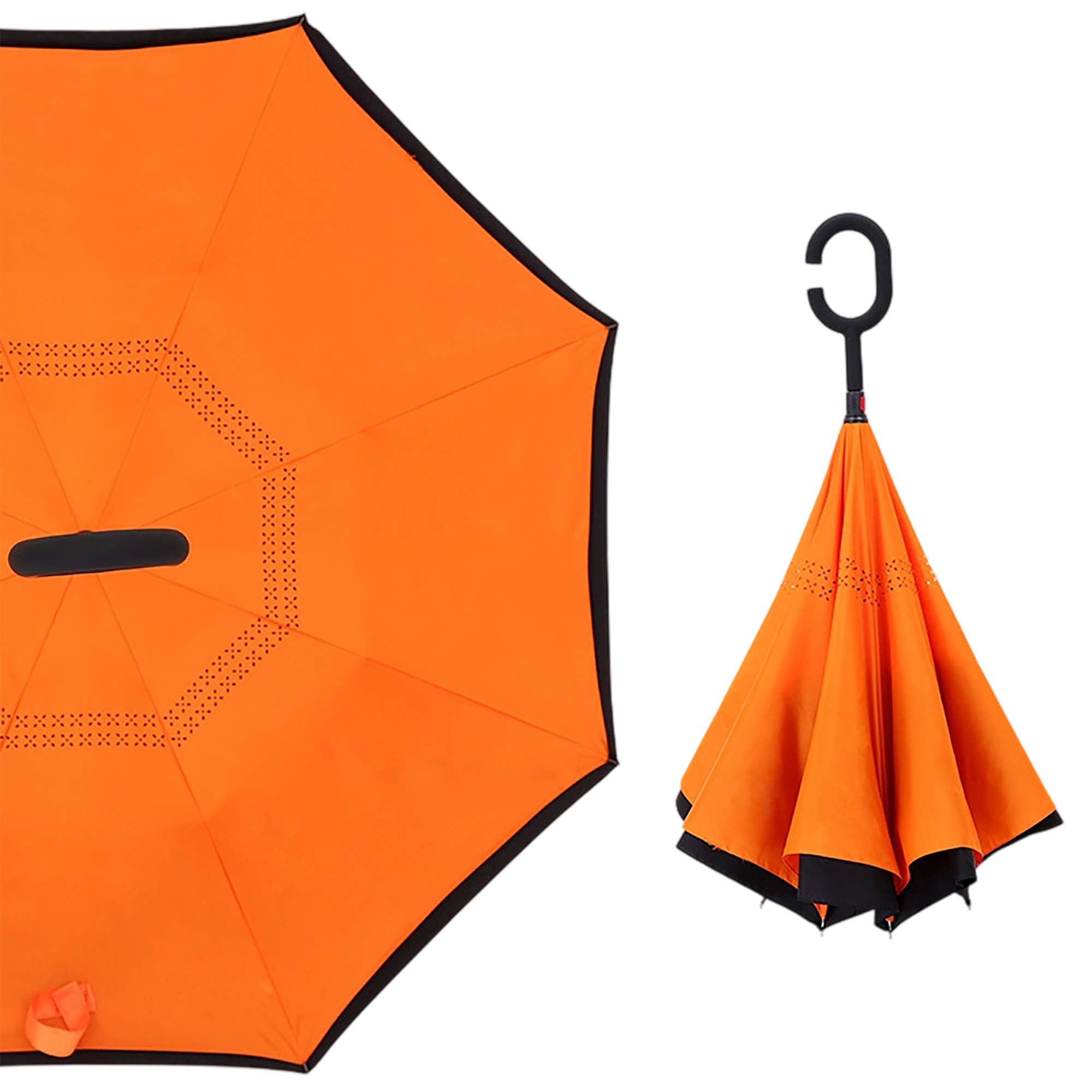 Double Layer Waterproof Reverse Folding Inverted Umbrella With Wrist Handle 42" X 31.5" 32