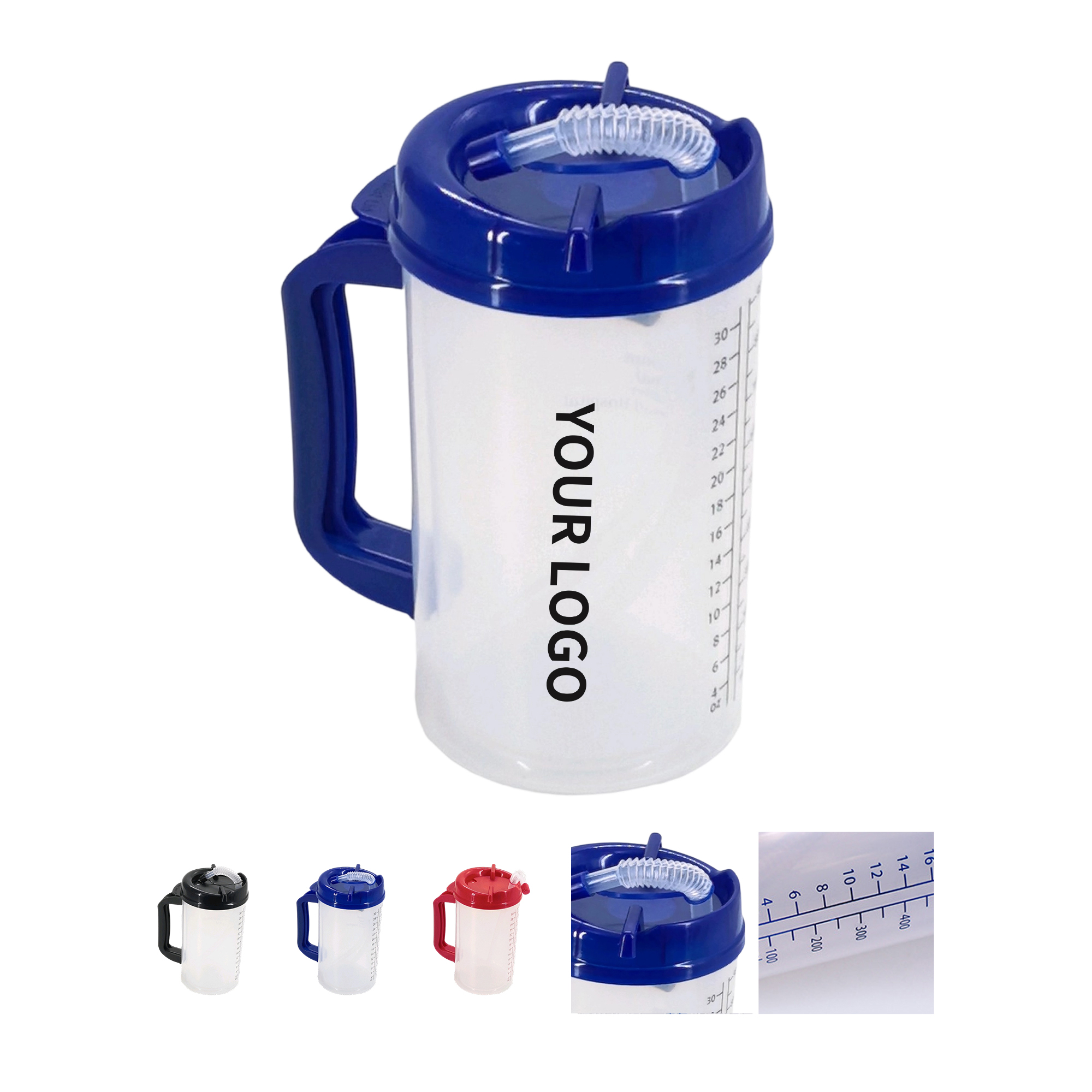 30 Ounce Double Wall Measurement Mug With Lid Straw 4.3" Length x 7.7" Height 4