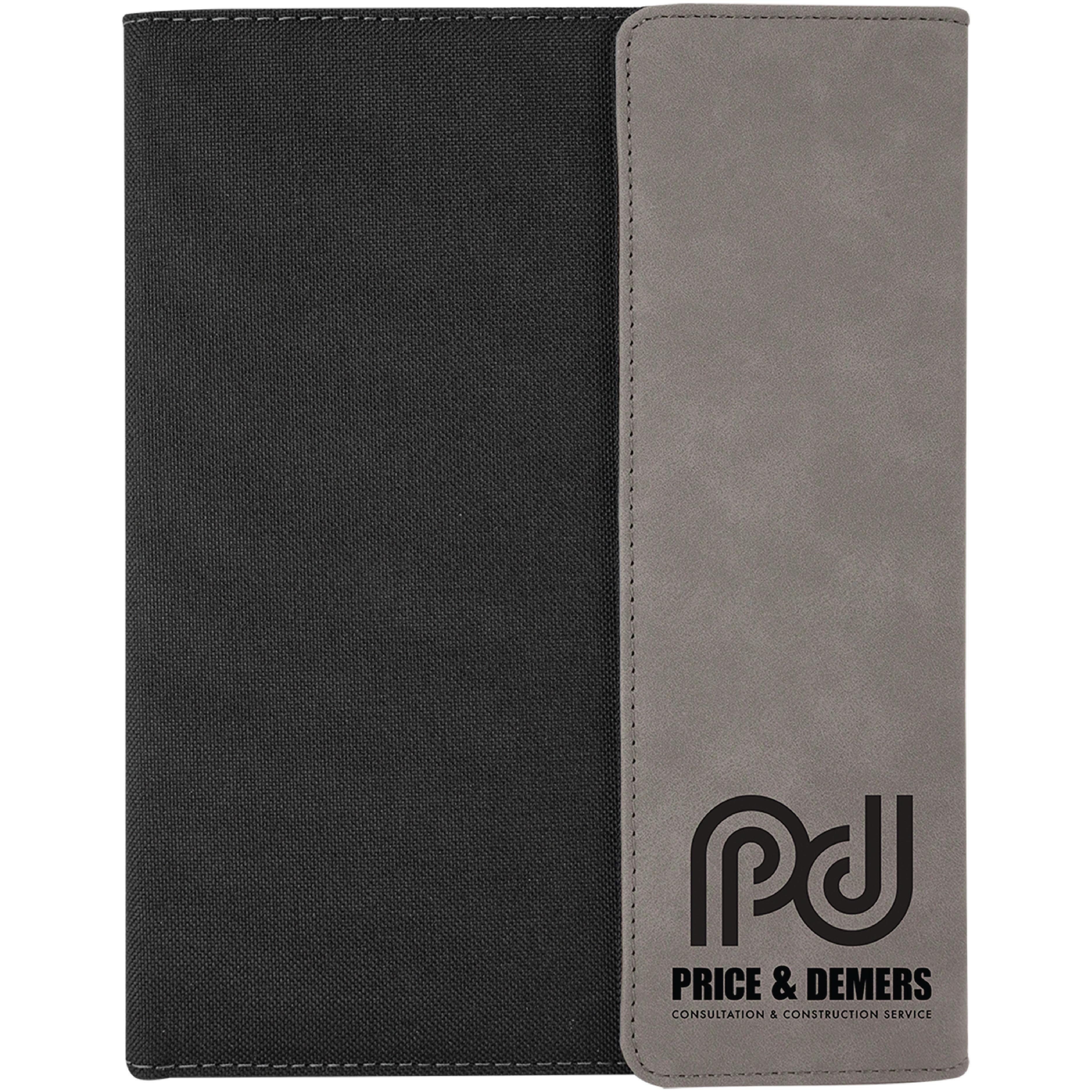 7" x 9" Gray Leatherette & Black Canvas Portfolio