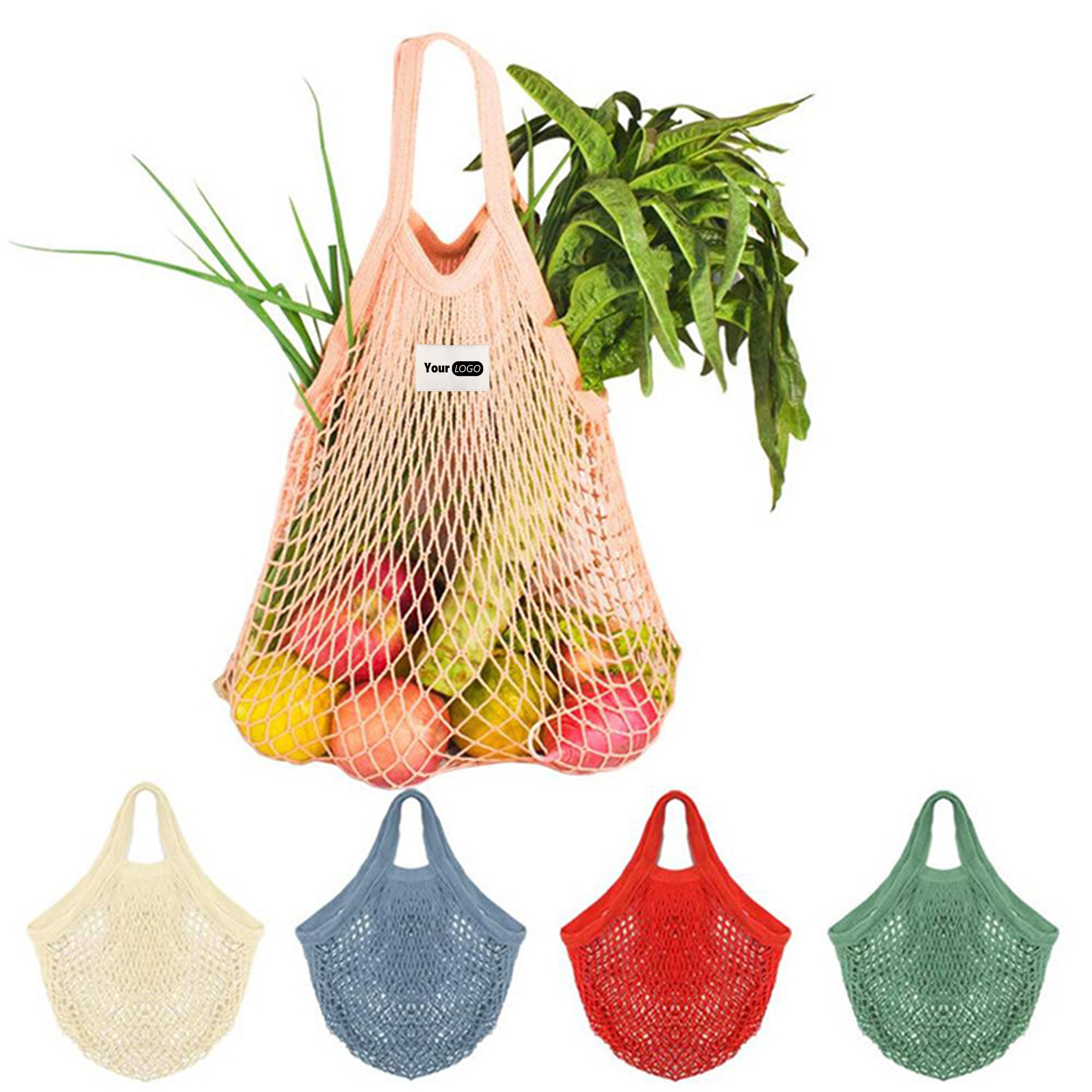 Cotton Sustainable Reusable Mesh Grocery Bags For Eco-Friendly Shopping, custom tote bag with logo imprint 2