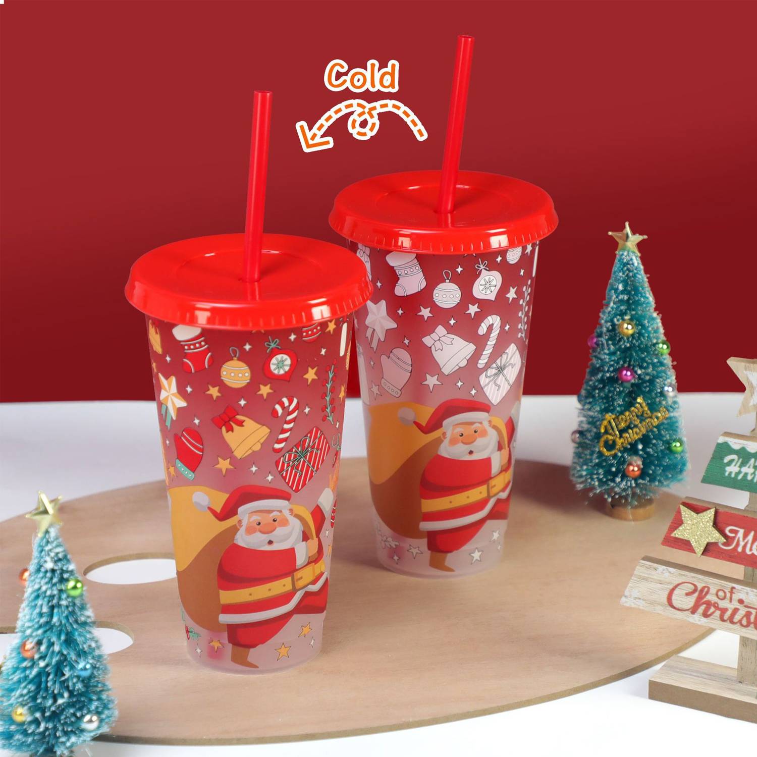 24oz Santa Series Color-Changing Plastic Cup for Cold Drinks 7