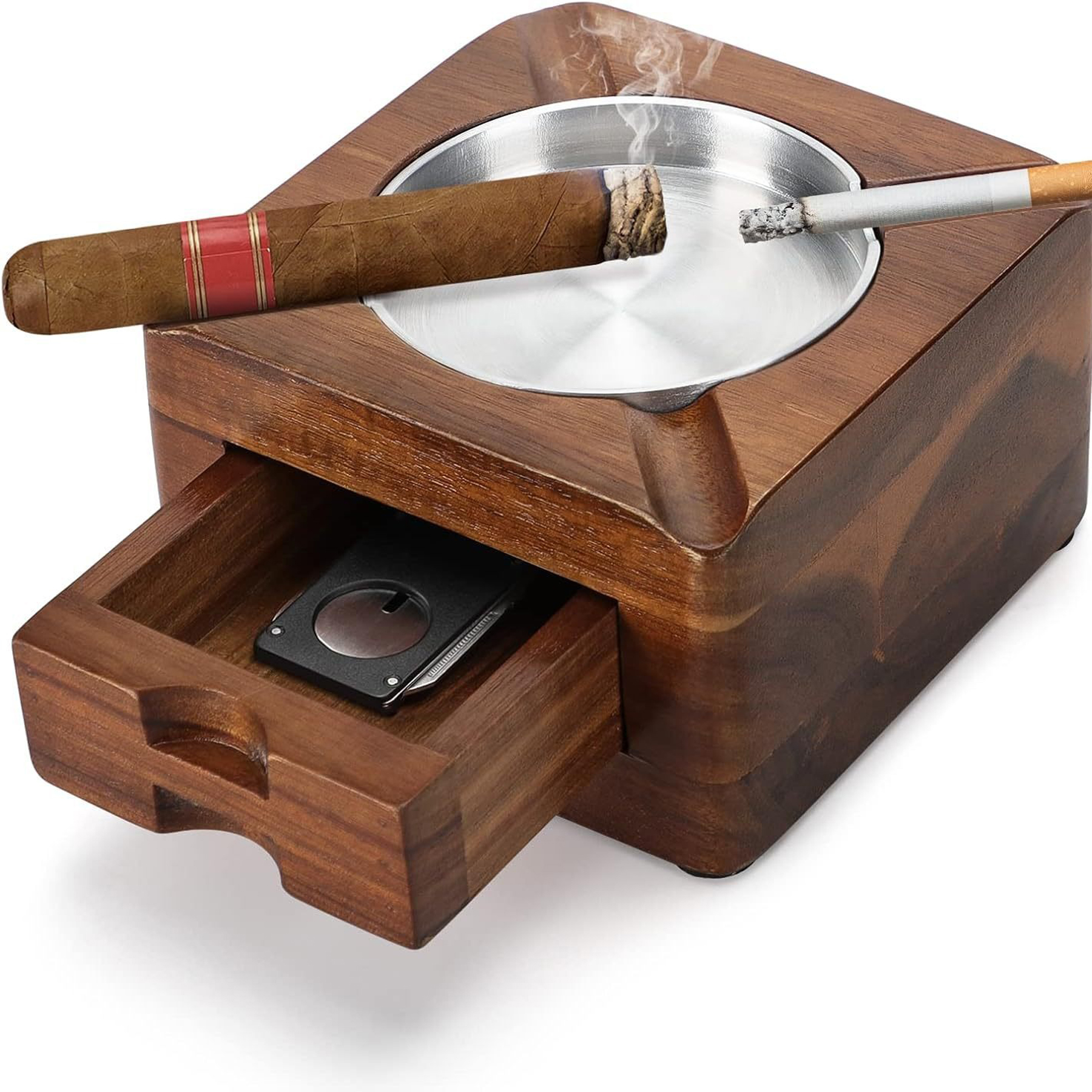 Wooden Cigar Ashtray with Accessories Drawer 2