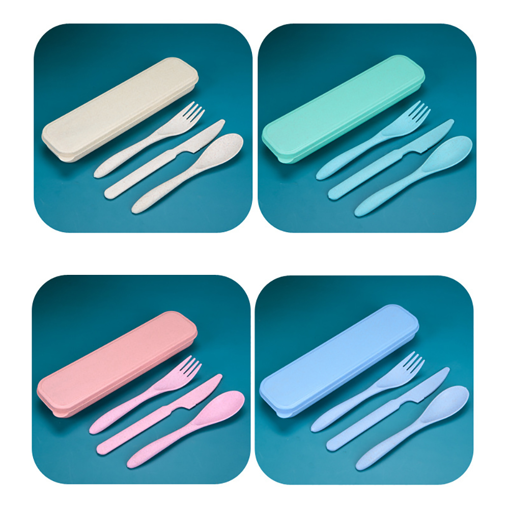 3PCS Wheat Straw Cutlery Knife Fork Spoon Set 4