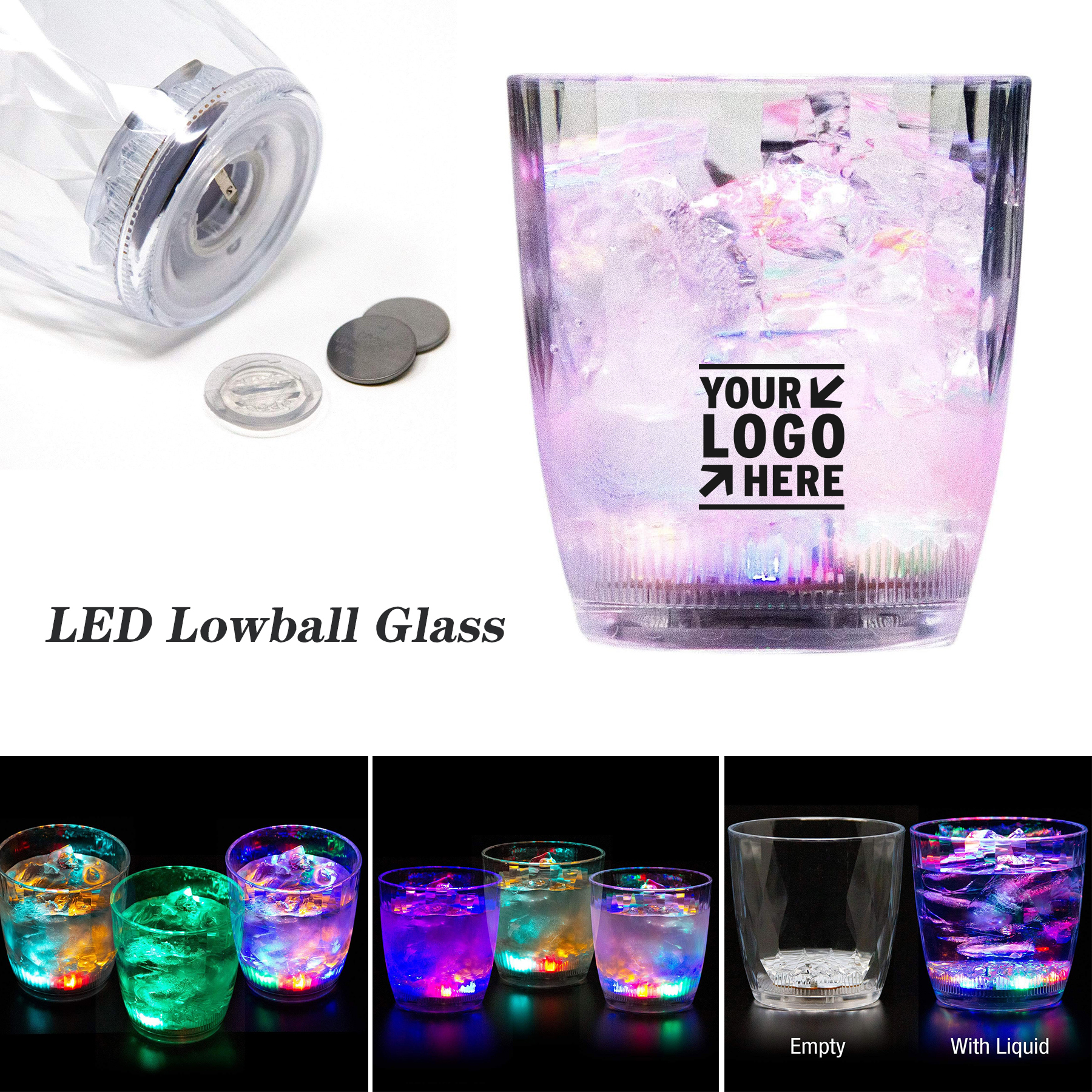 10 oz Liquid Activated Multicolor LED Lowball Glass Fun Light Up Drinking Tumbler 1