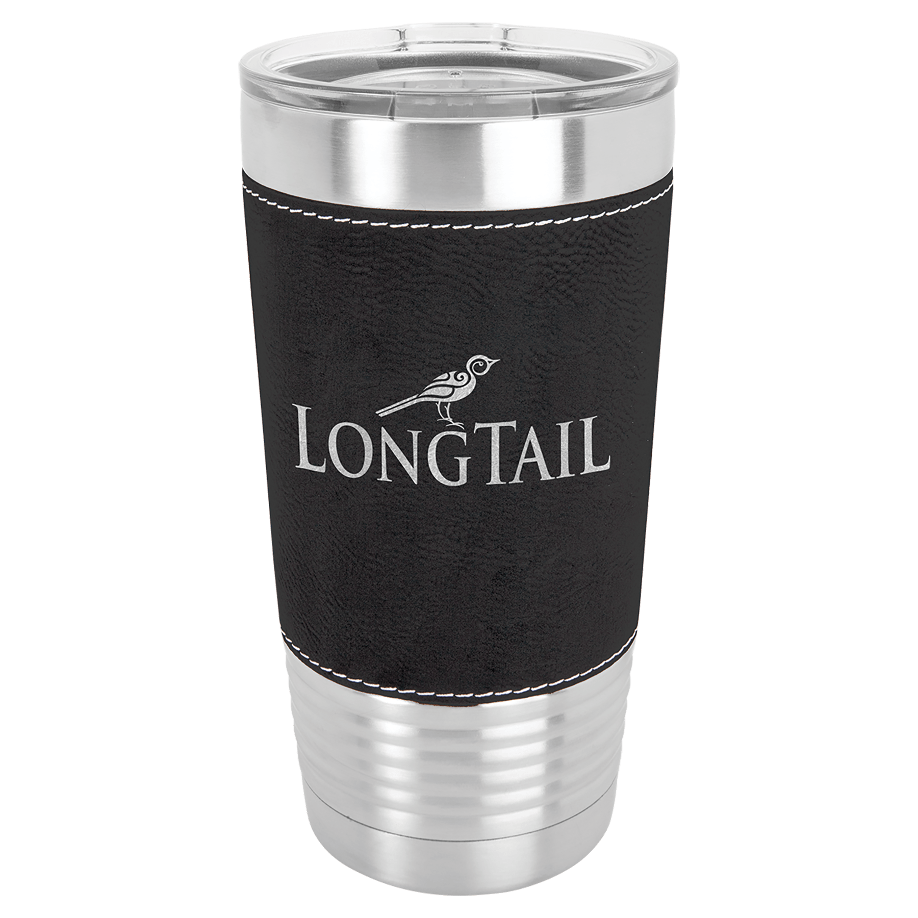 Polar Camel 20 oz. Black/Silver Leatherette Tumbler with Clear Lid 1