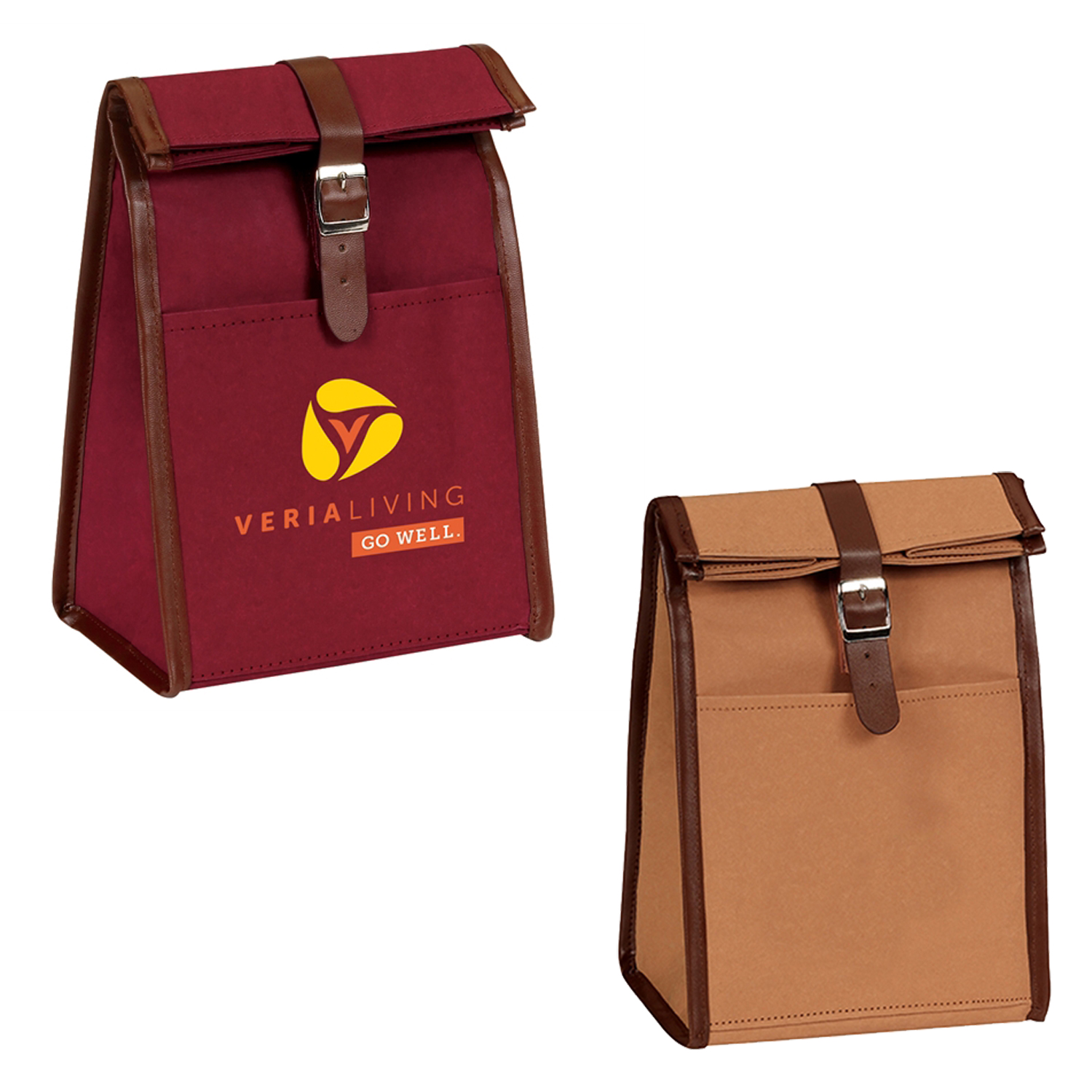 New Revolving Washable Kraft Paper Insulated Lunch Bag w/Leather belt-strap 2