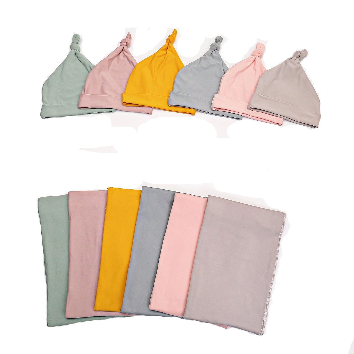 31.5"X31.5"Cotton Knitted Baby Swaddle Blanket With Hat Set 4