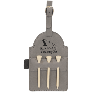 5" X 3 1/4" Laserable Leatherette Golf Bag Tag With 3 Wooden Tees 5