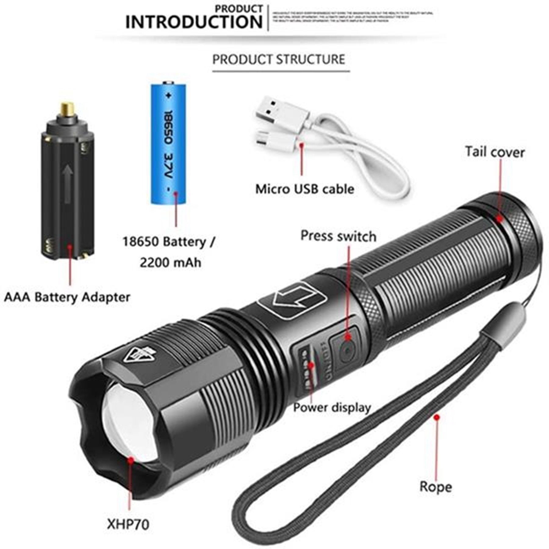 LED Rechargeable Tactical Flashlight 3