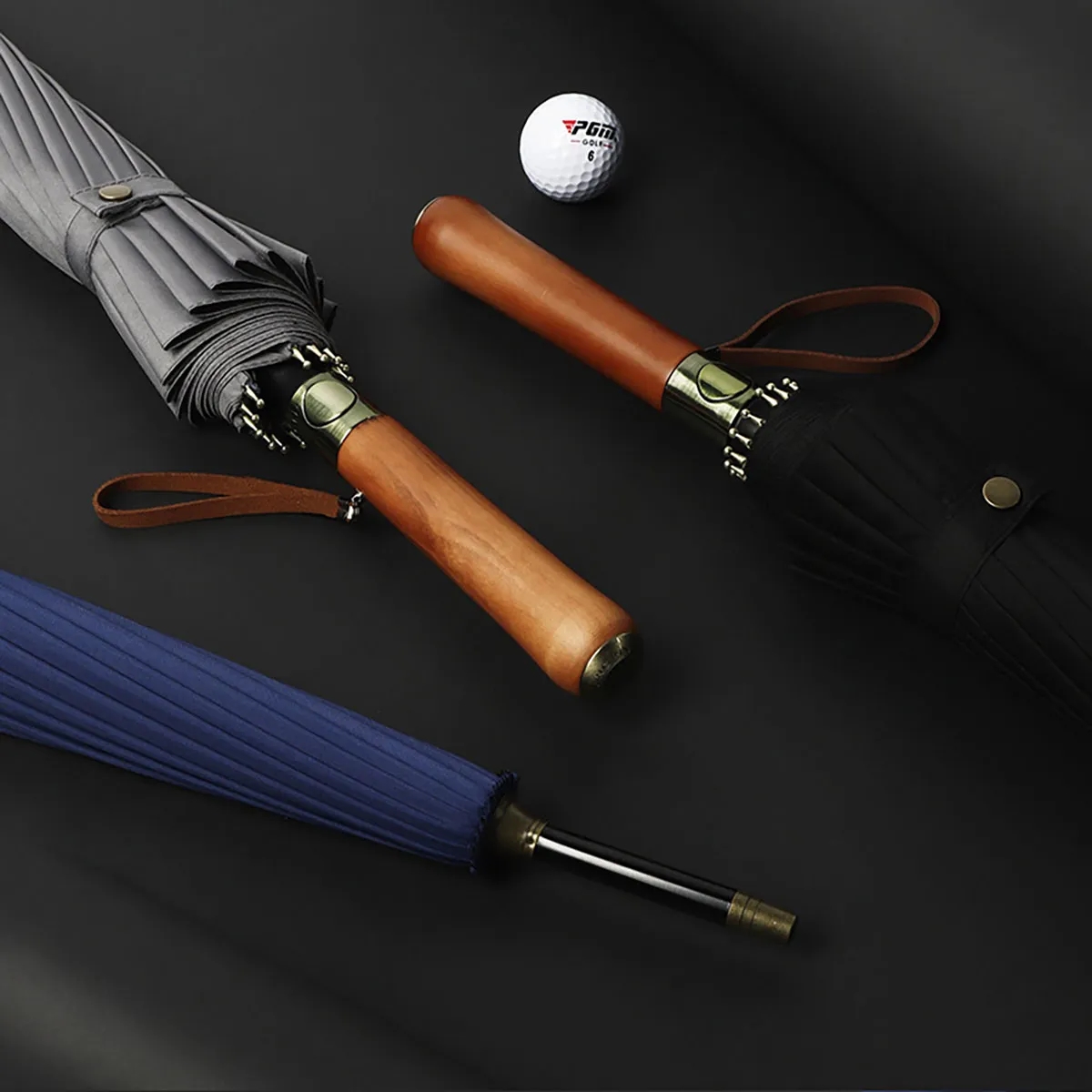 Auto Open Luxurious Vintage Wooden Handle Golf Umbrella 5