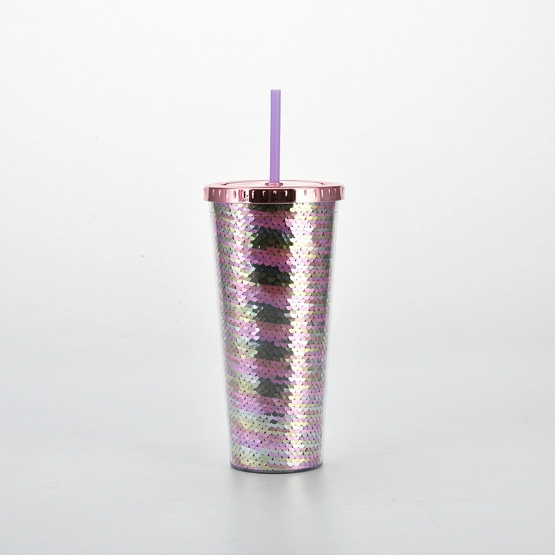 Custom Transparent AS Plastic Sequin Straw Tumbler 2