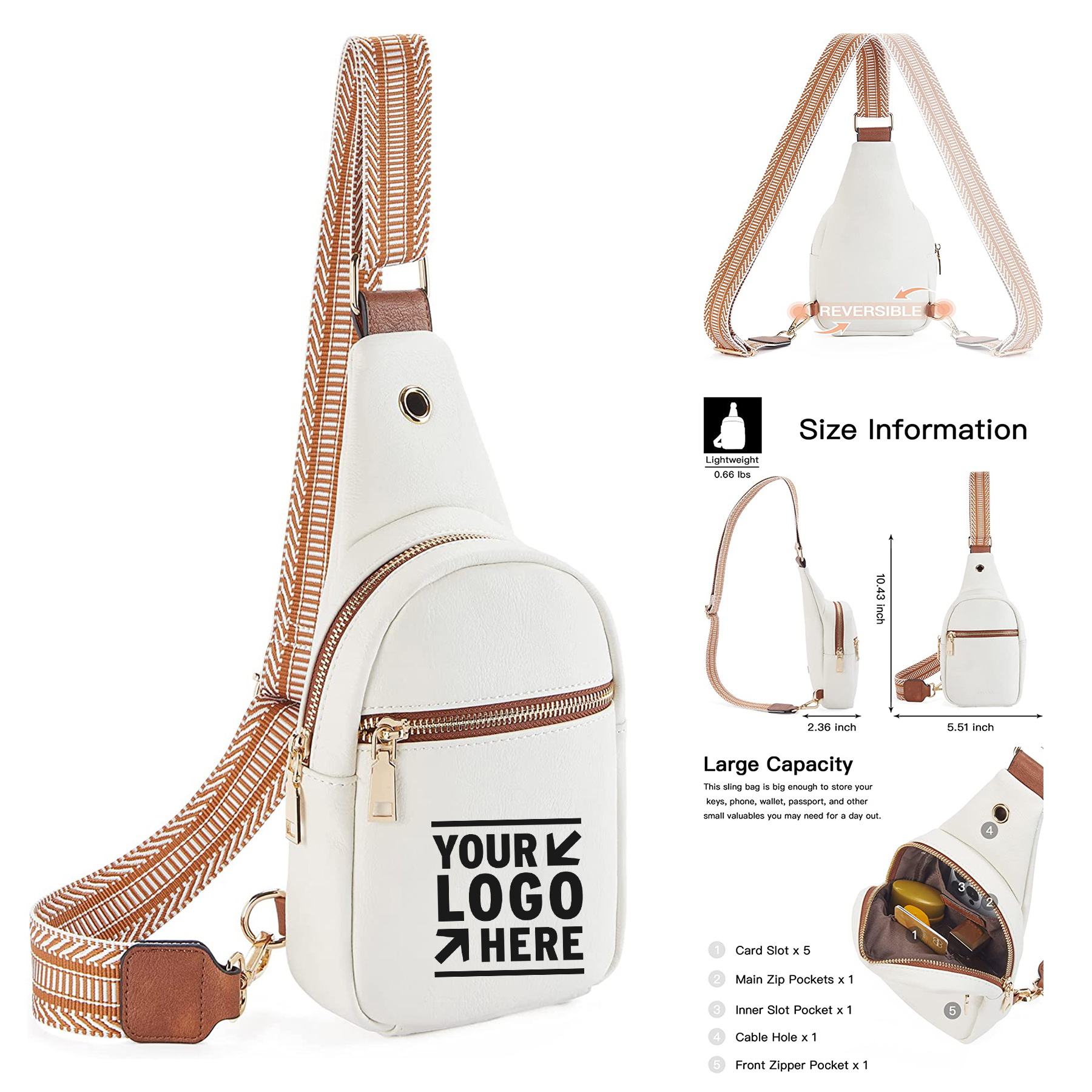 2.36 x 5.5 x 10.43 Inches Beige Brown Crossbody Bags Chest Bag for Women 1