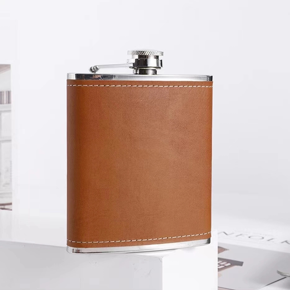 Custom 6 / 7 / 8 oz Stainless Steel Liquor Flask PU Surface 6