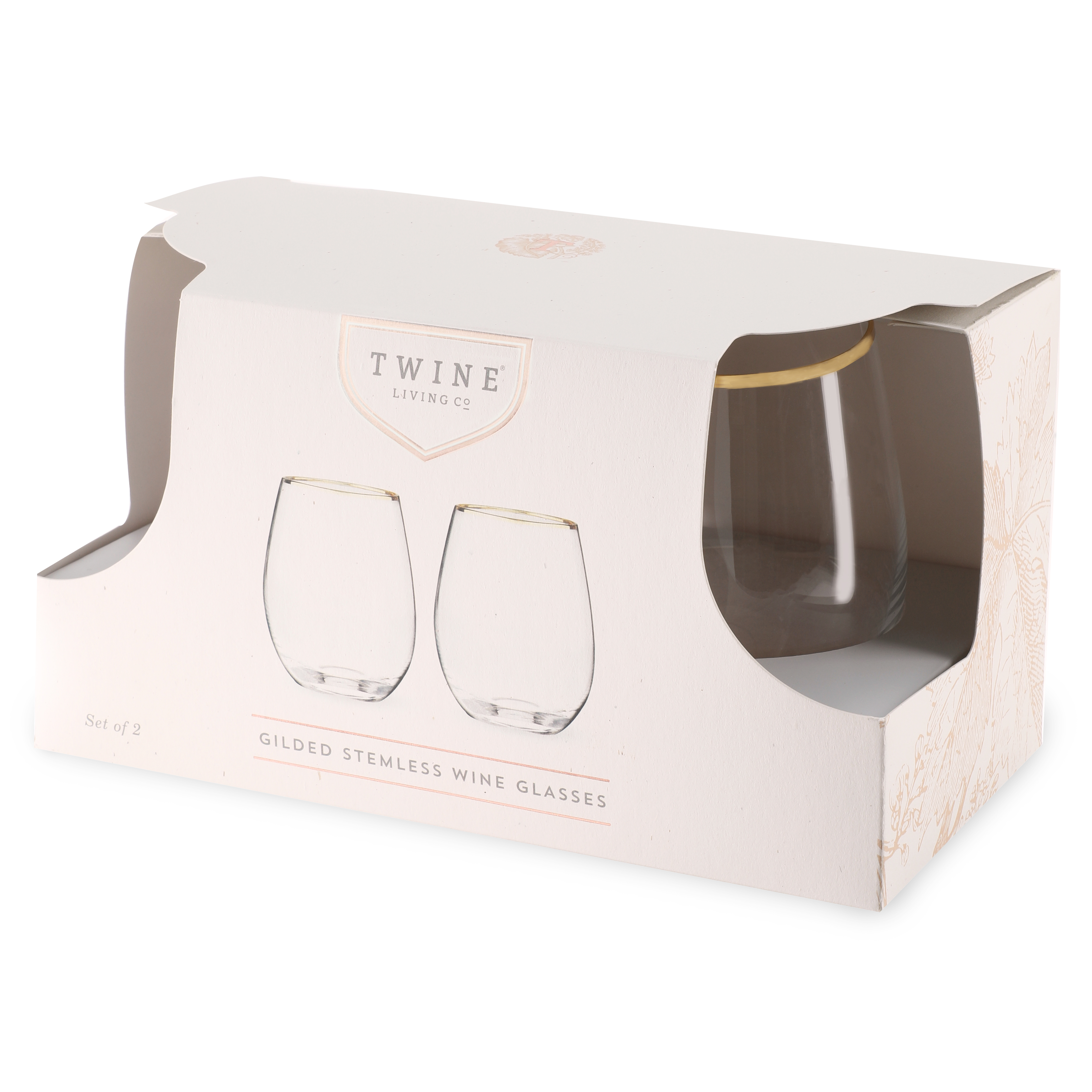 Twine Living® Gilded Stemless Wine Glass, set of 2 5