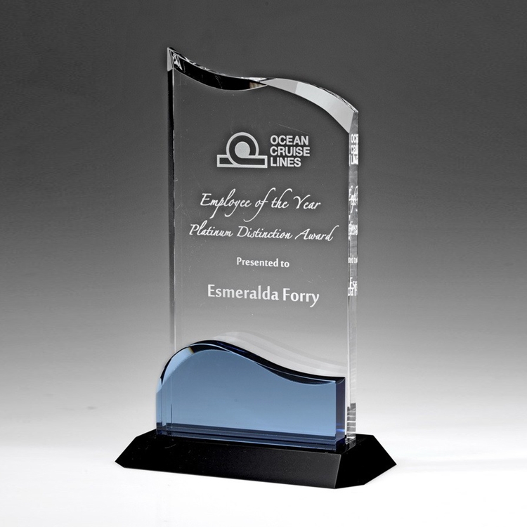 8 1/2" Luminous Wave Crystal Award with Black Base 1