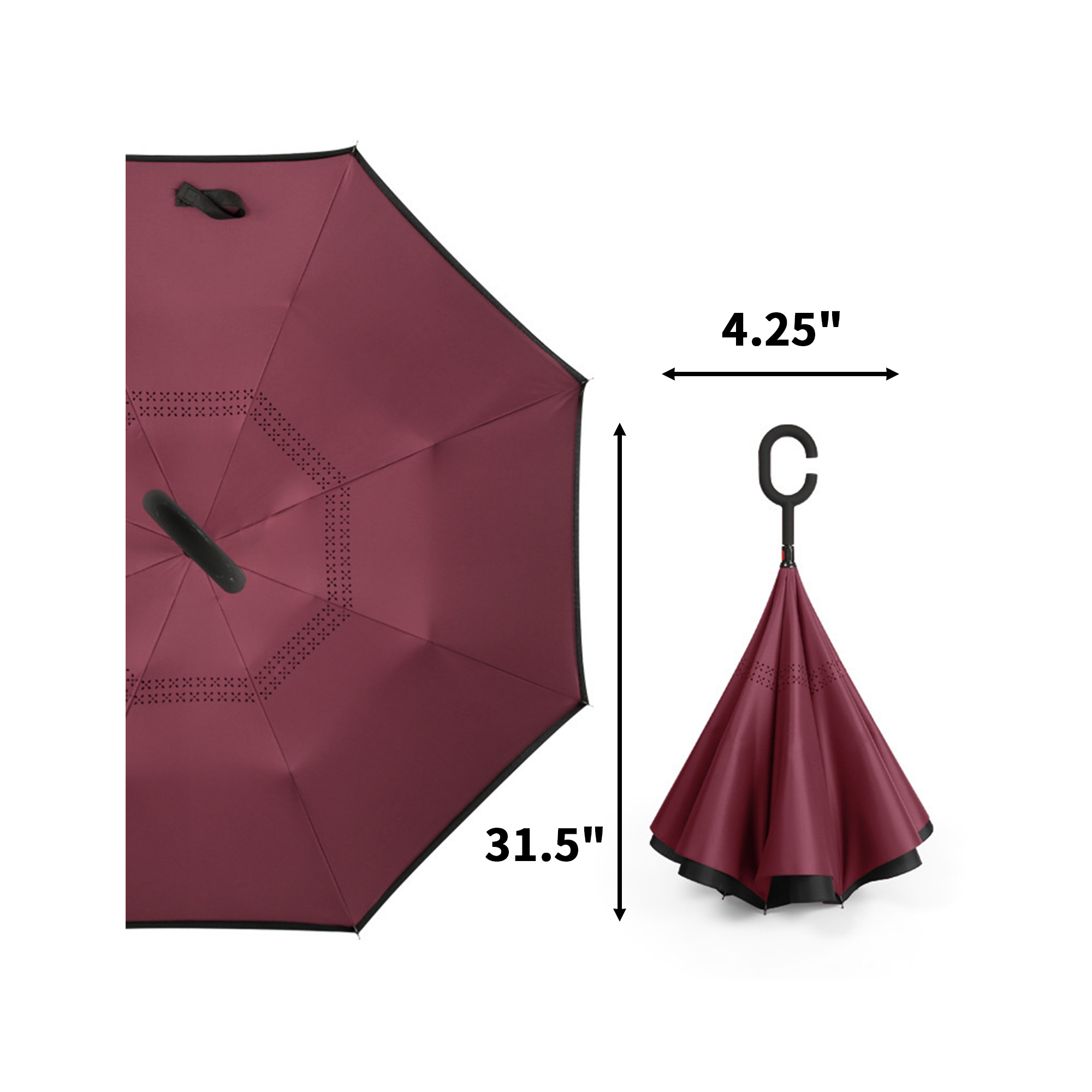 Reverse Folding Umbrella With C Shaped Handle 1