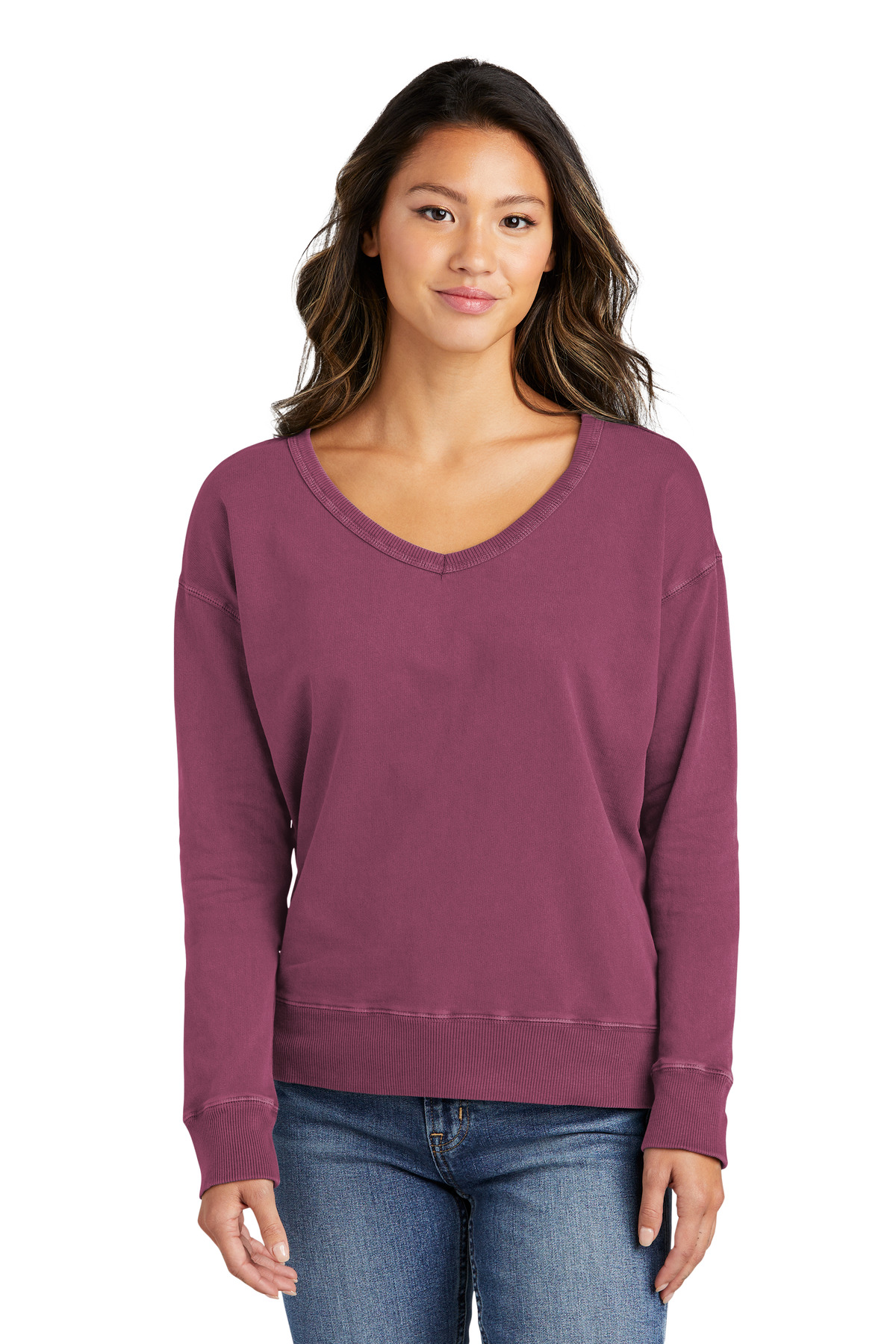 Port & Co Women's Beach Wash Garment-Dyed V-Neck Sweatshirt LPC098V 44