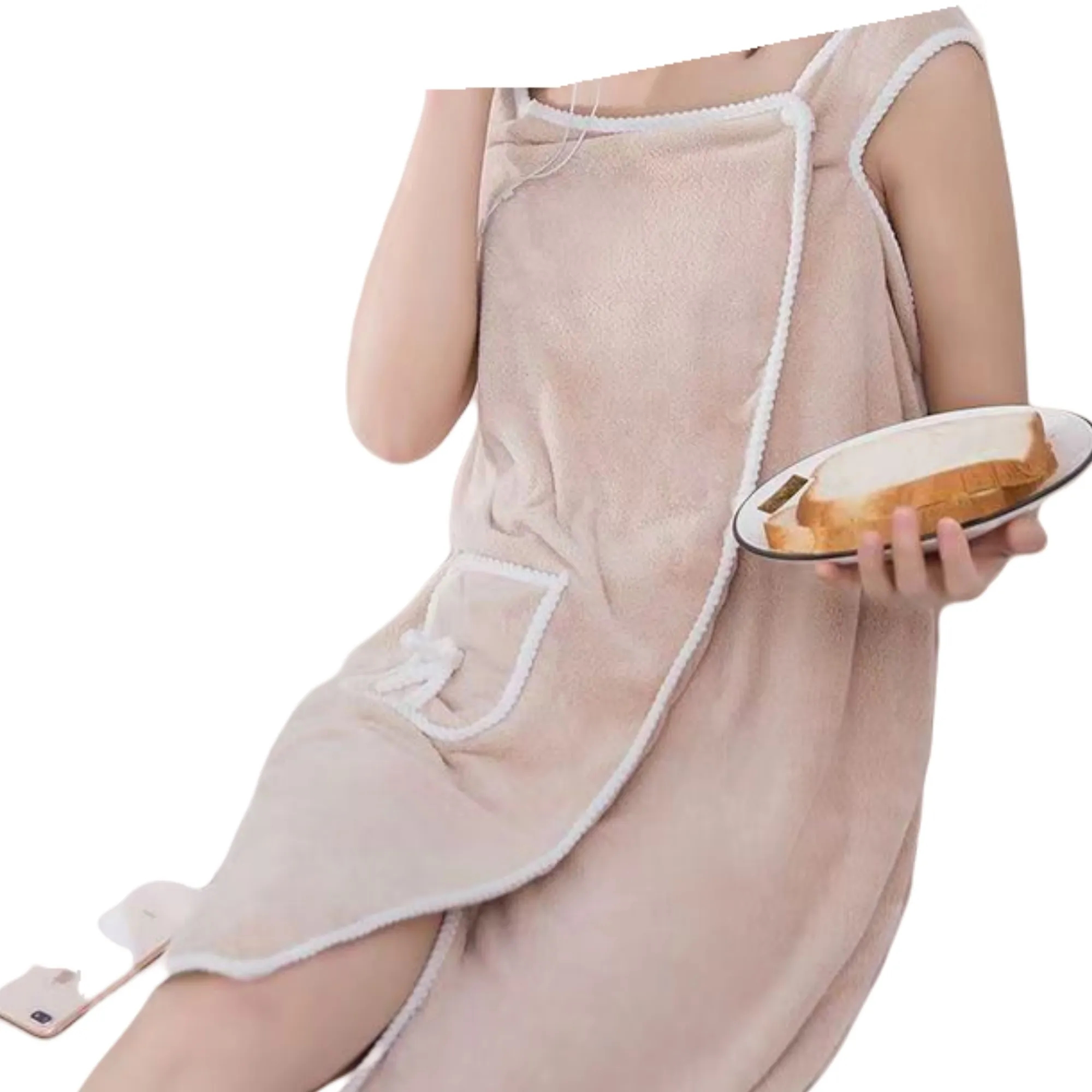 Soft Coral Fleece Sleeveless Bathrobe 1