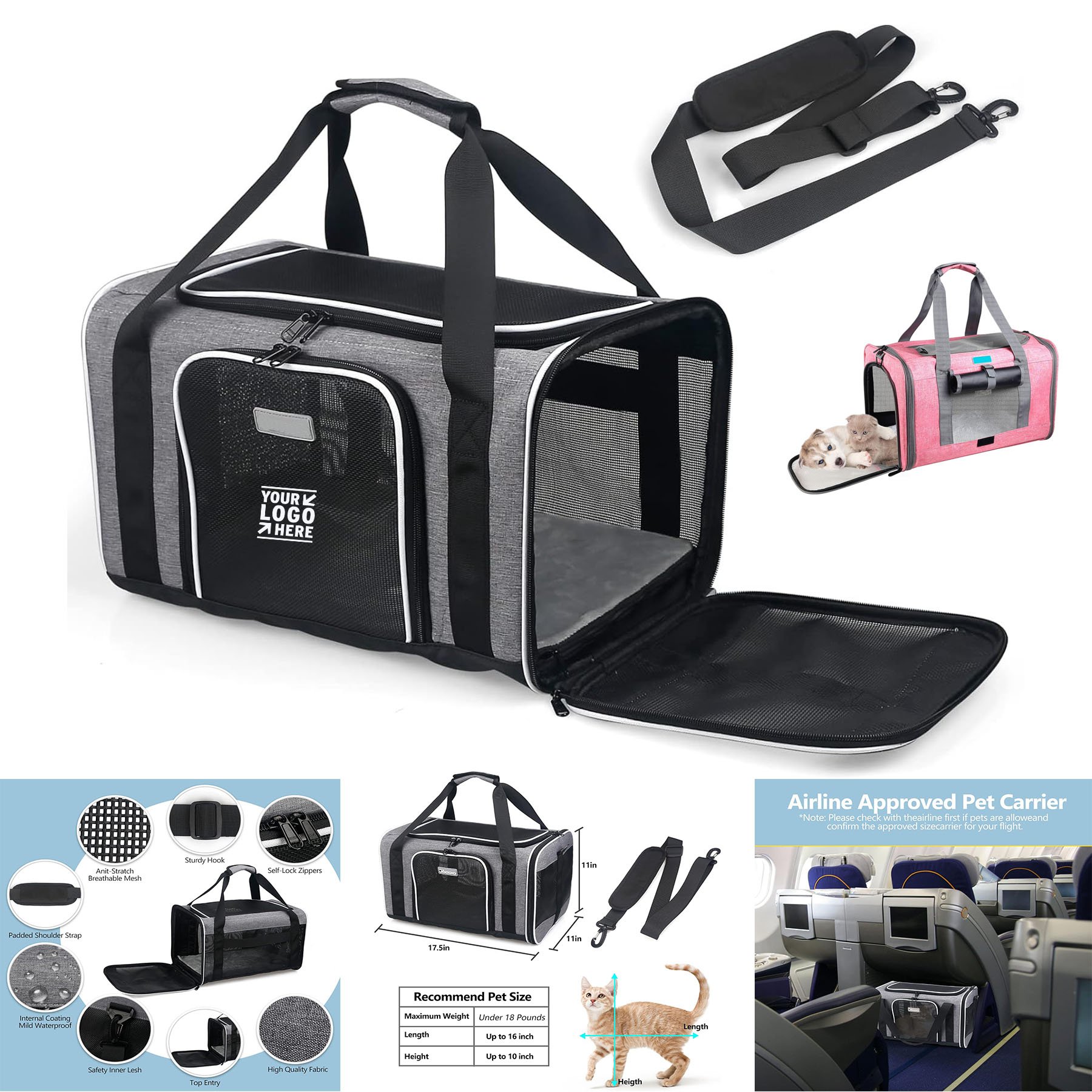 Outdoor Camping Under 18 Pounds Cat Dog Foldable Pet Travel Carrier with 5 Mesh Windows 3 Entrances 2