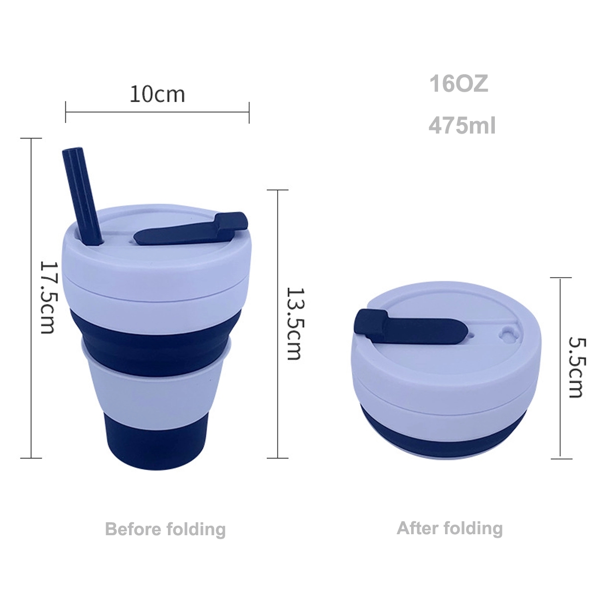 16Oz Silicone Collapsible Travel Water Cup With Straw 4