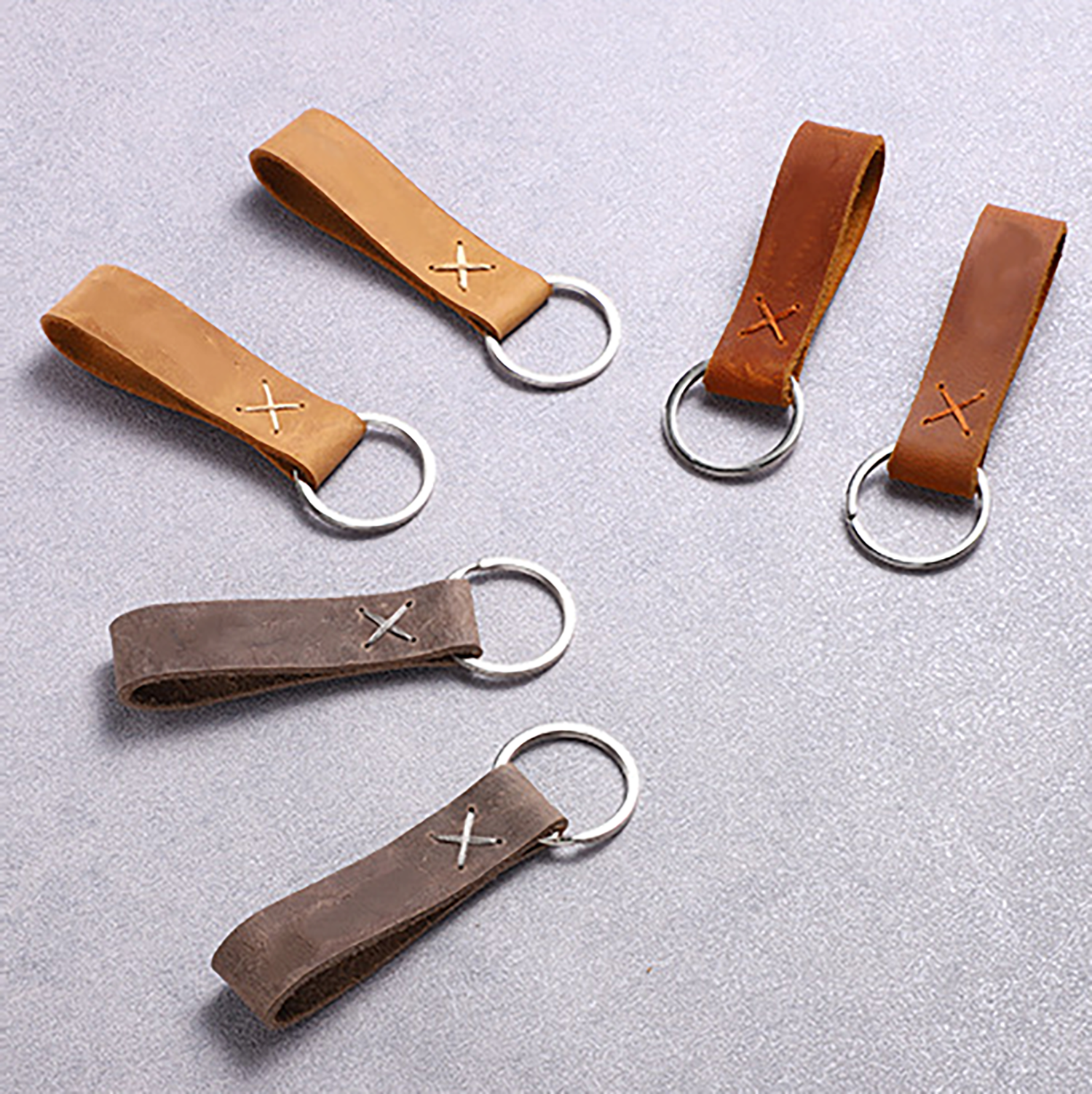 Custom Hand-Stitched Crazy Horse Leather Key Chain 1