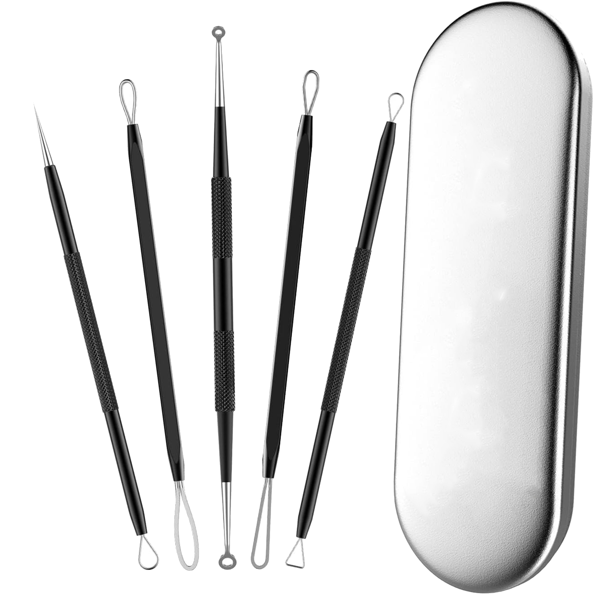 5-Piece Blackhead Remover Kit with Metal Case, Dual-Ended Stainless Steel Pimple Extractor Tool 3