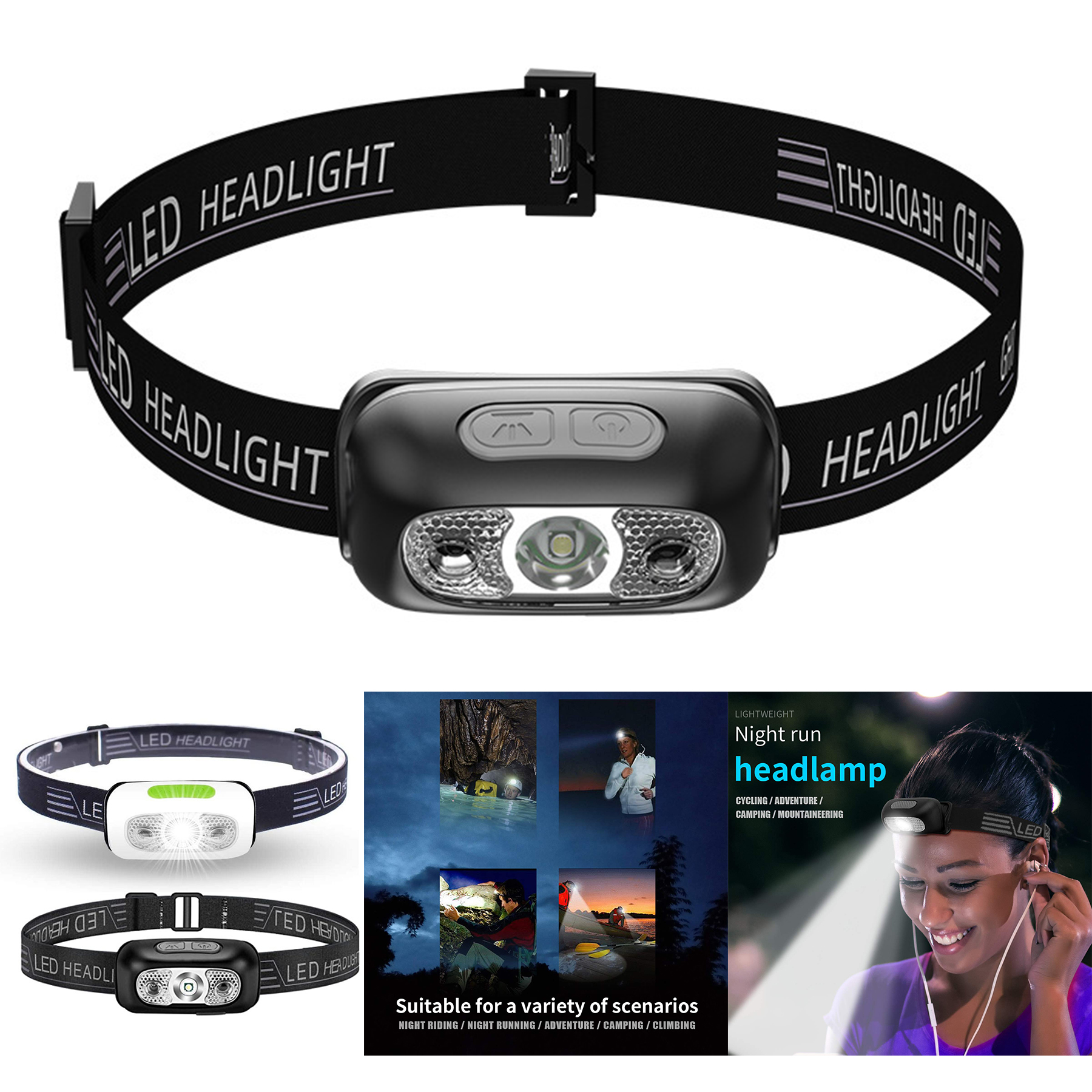 LED Head Torch,USB Rechargeable Lightweight Headlamp