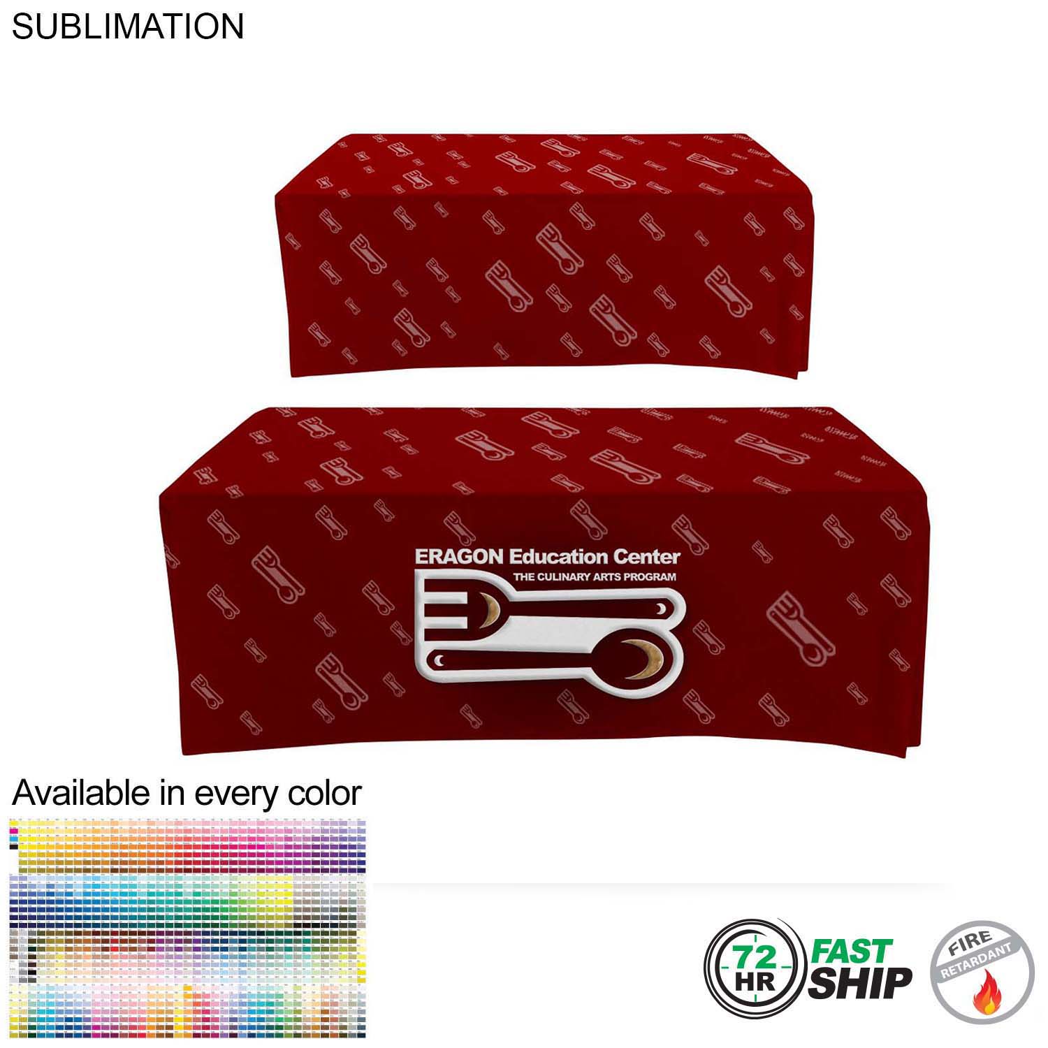 72 Hr Fast Ship - Sublimated Box Style Fitted Tablecloth for 6' Table, 4 sided, Closed Back 4