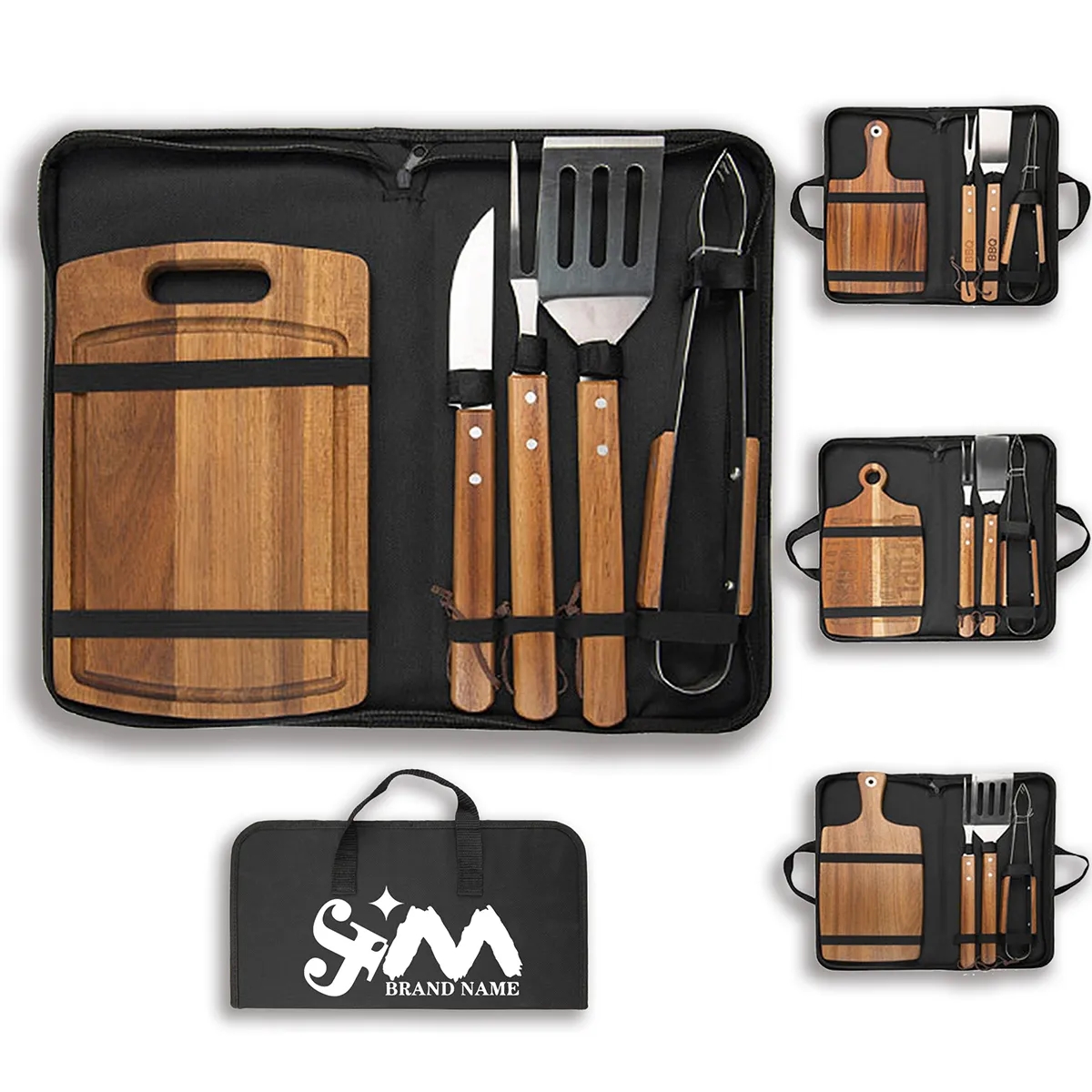 Wooden BBQ Tool Grill Accessories Set With Chopping Board 2