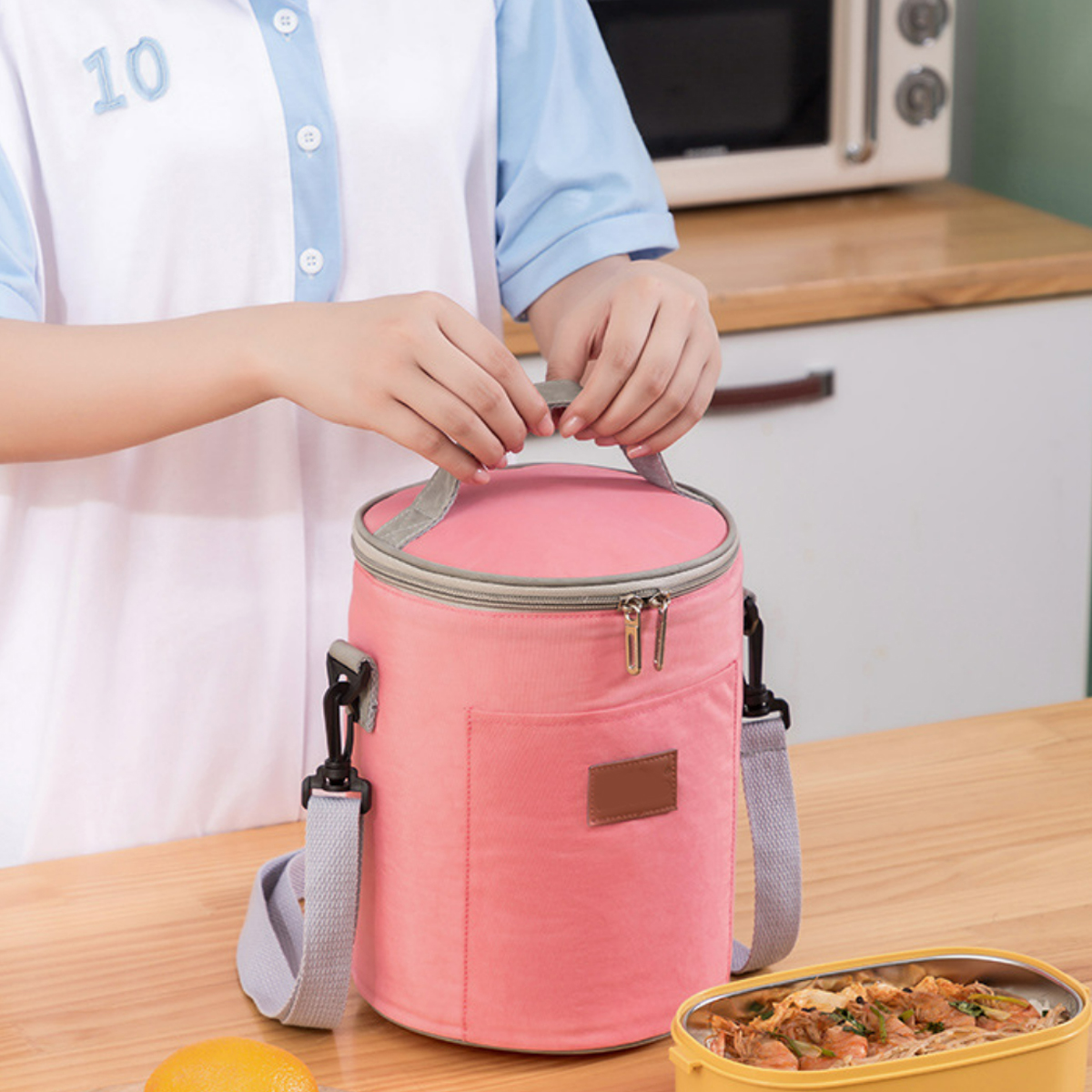8L Insulated Round Cooler Bag W/ Handle and Shoulder Strap 3