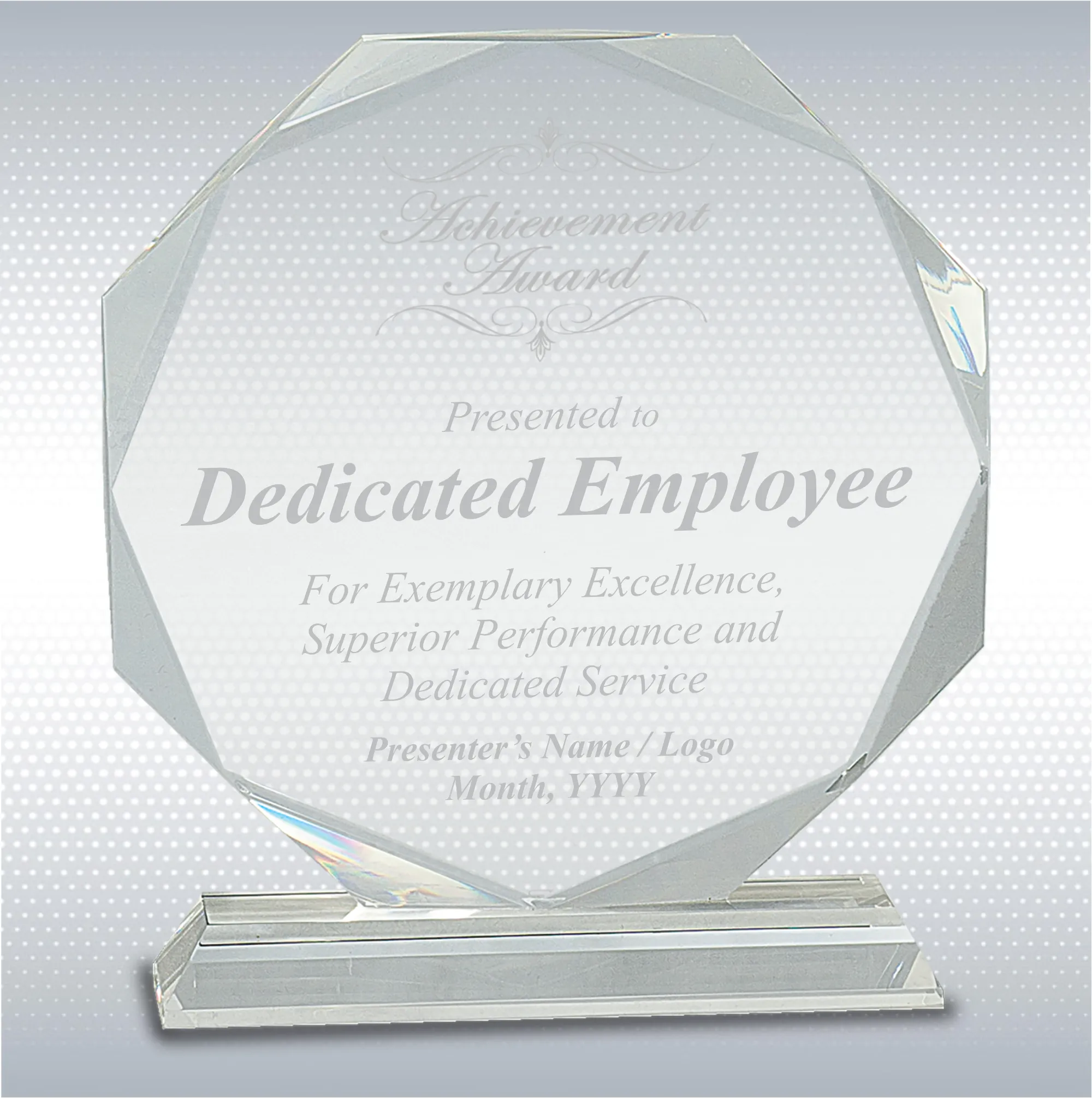 6" Octagon Optical Crystal Excellence, Employee Recognition Gift Award 3