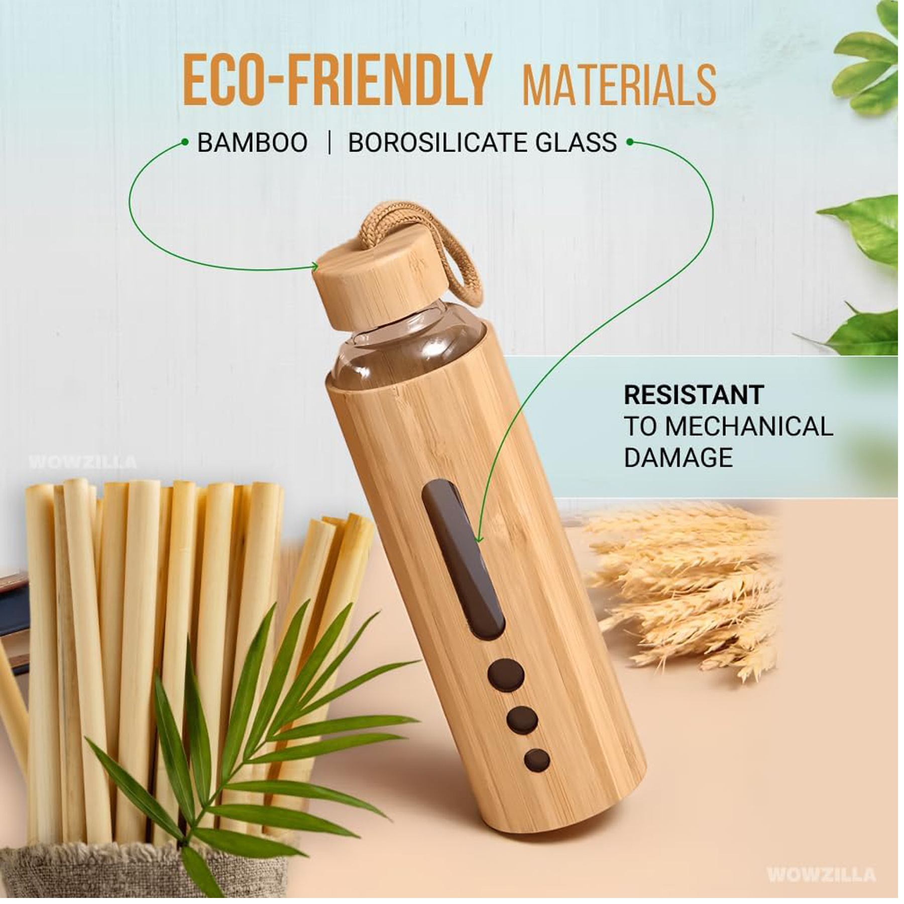 19oz Glass Water Bottle with Bamboo Cover 4
