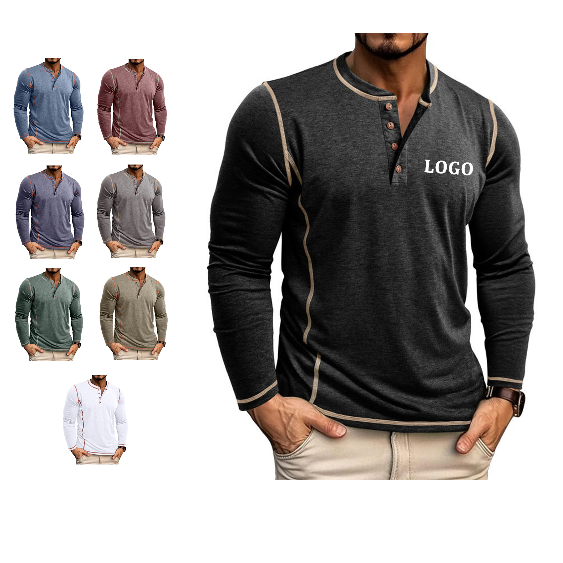 Men's Henley Shirt Long Sleeve 1