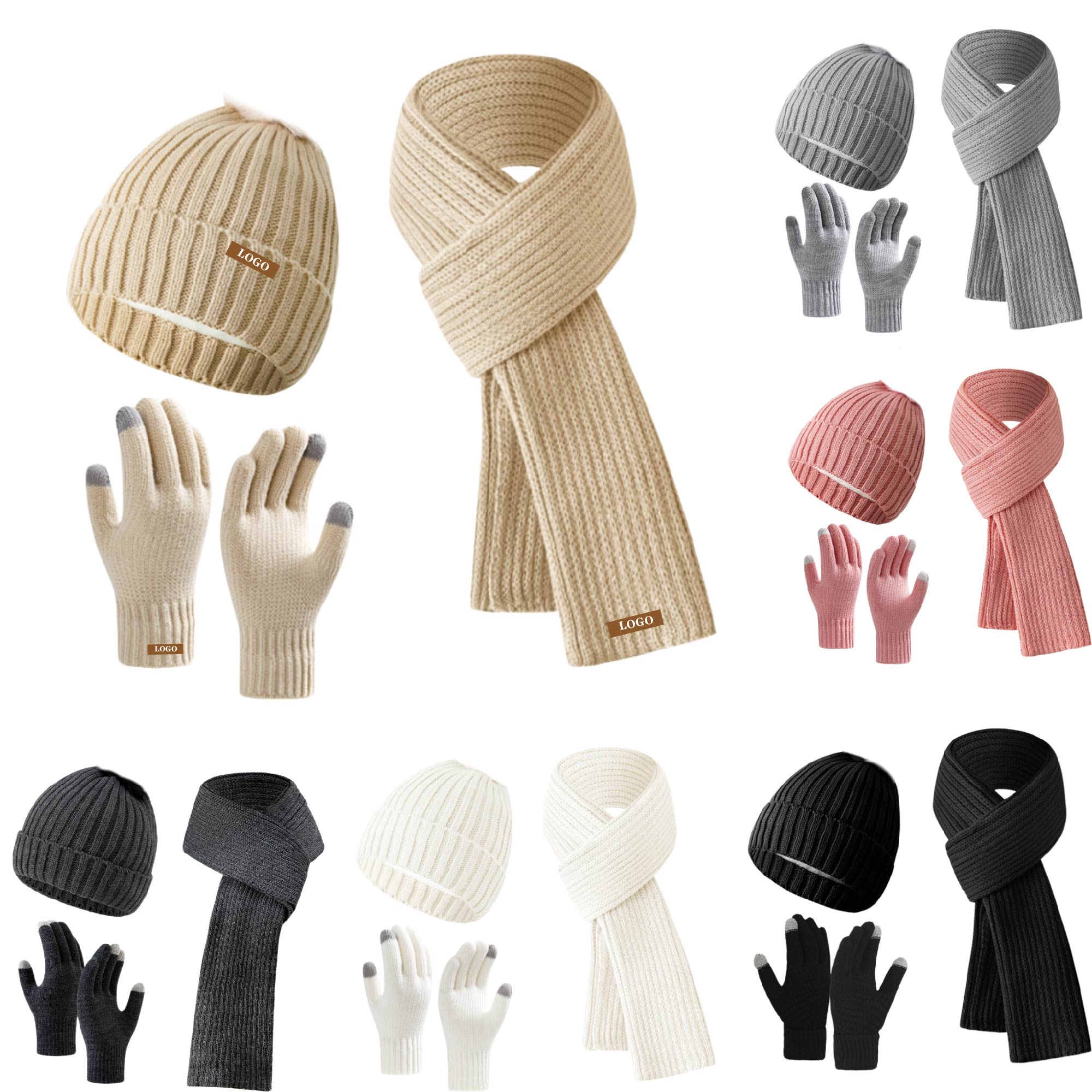 MOQ 5 pcs Ladies Winter Hat Scarf Kit 2