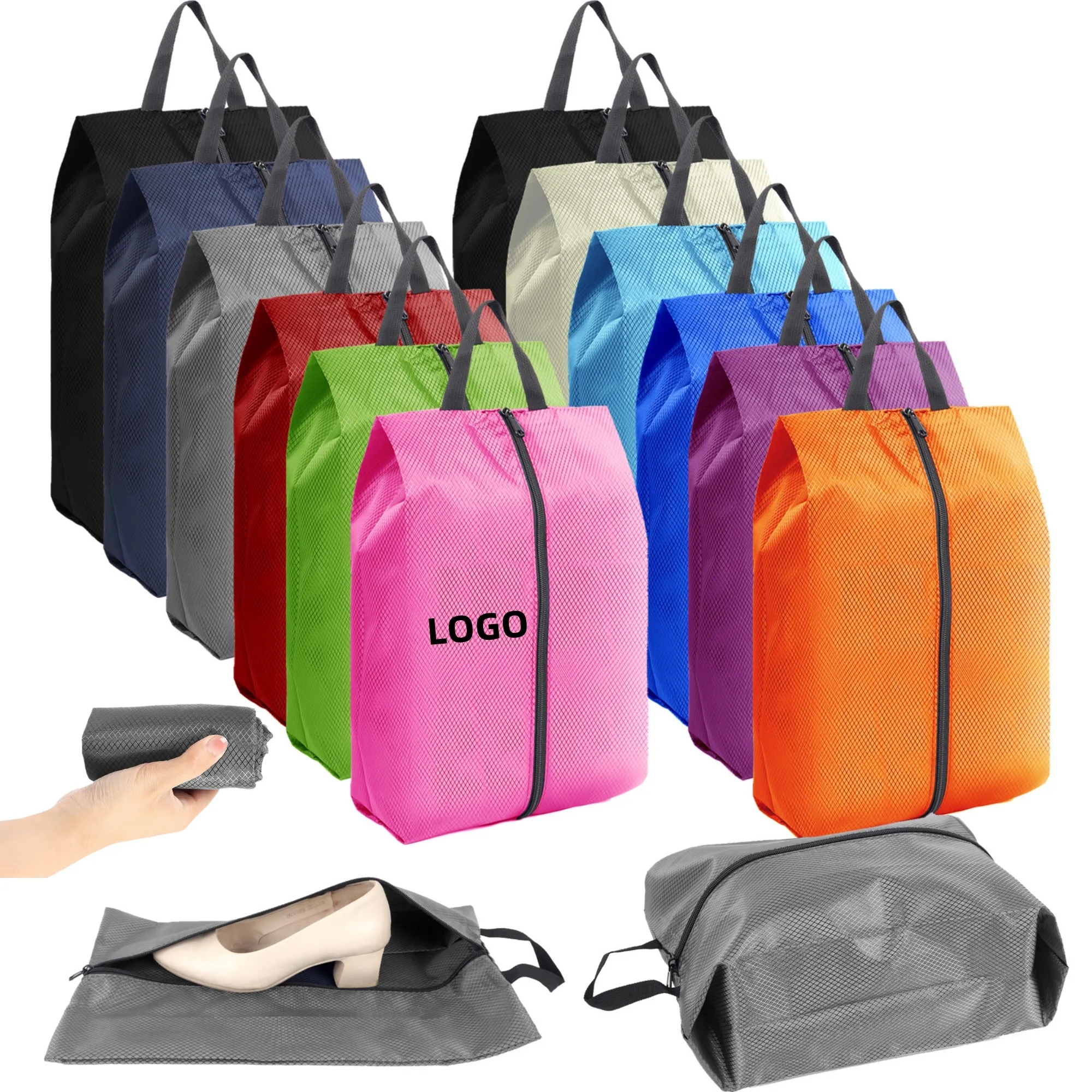 Waterproof Diamond-Lattice Nylon Handheld Shoe Storage Bag 5