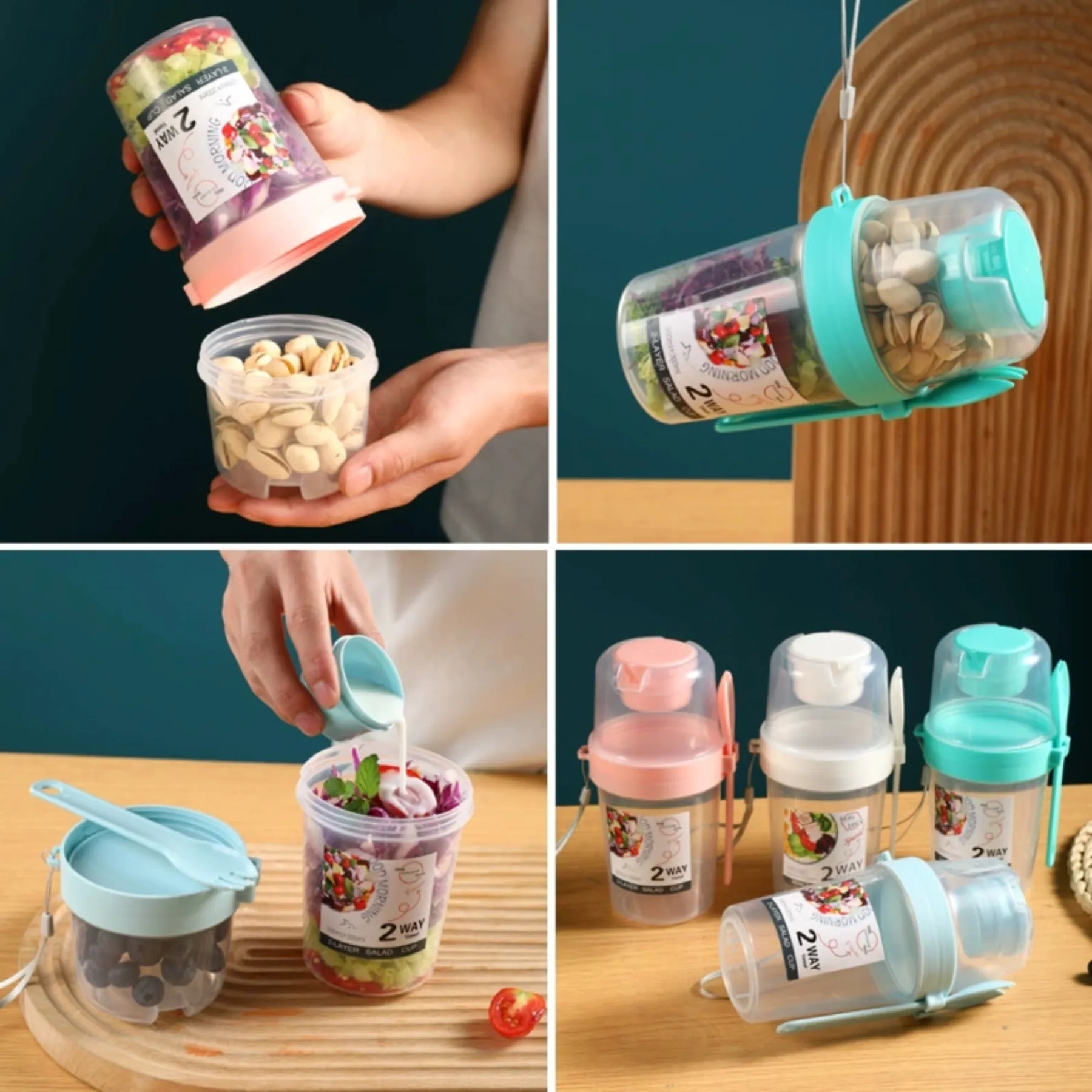 Salad Shaker Cup with Lids and Fork 4
