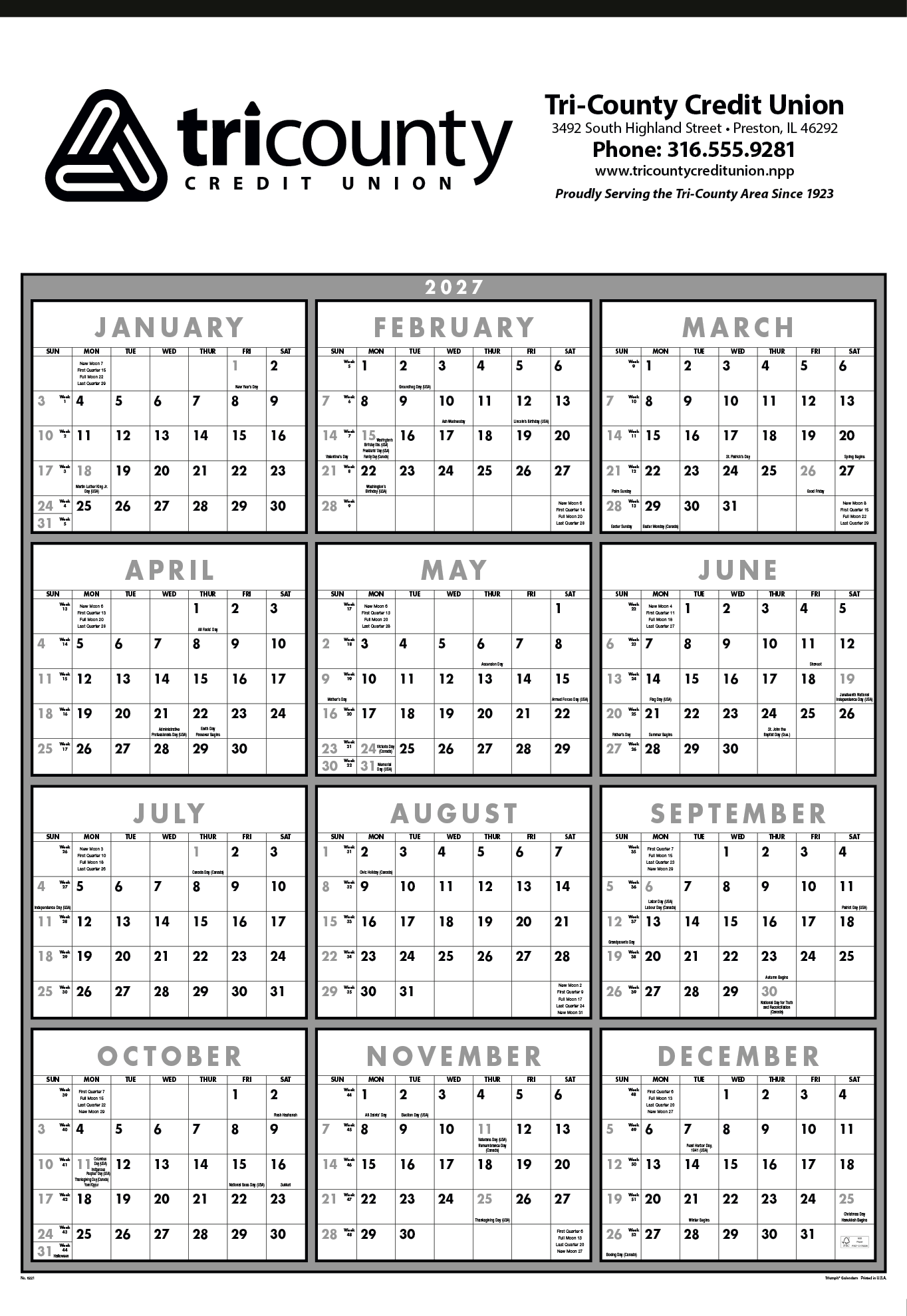 Triumph® Calendars Black & White Span-A-Year Non-Laminated Calendar 44