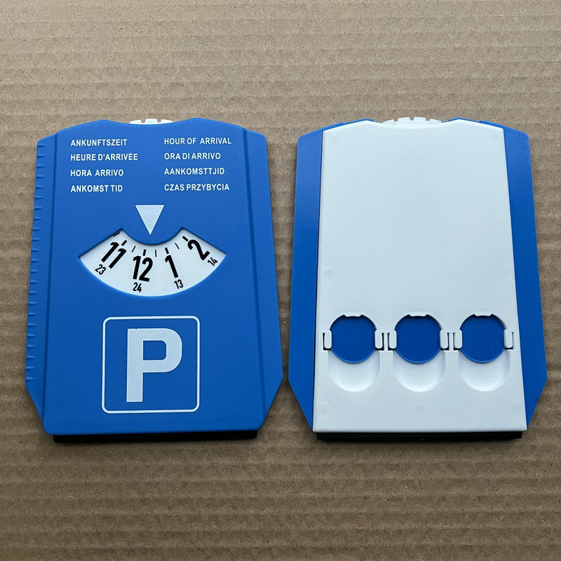 Parking time card with ice scraper 6