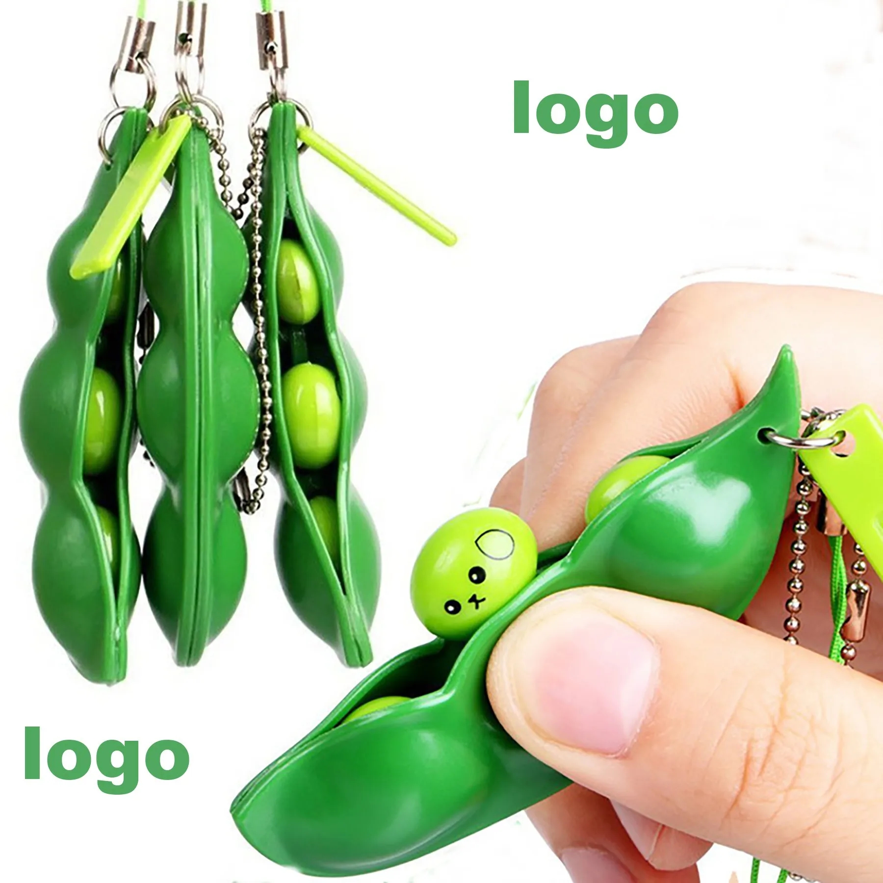 3Pcs Squeeze-A-Bean Edamame Keychain 2