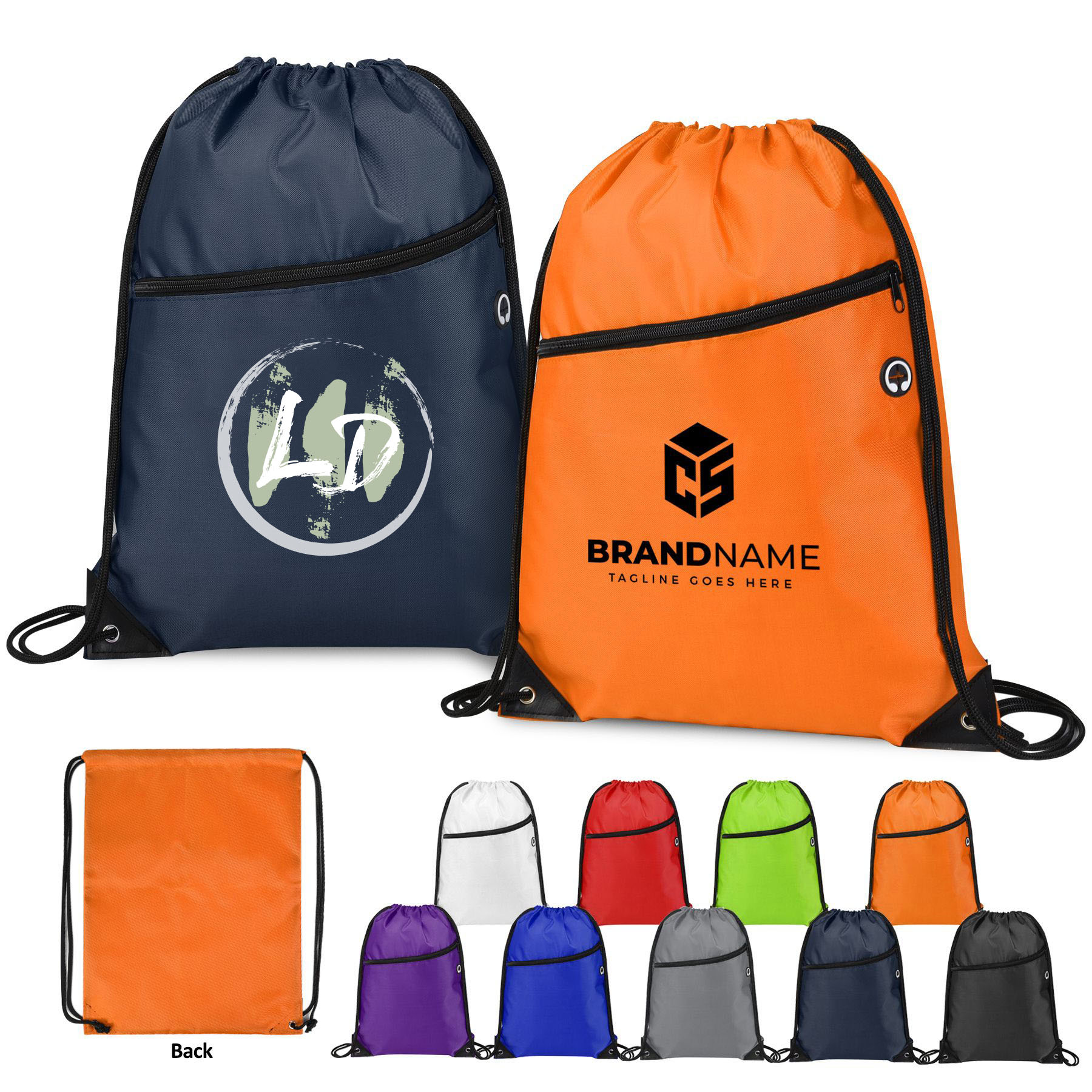 420D Heavy Duty Drawstring Backpack With Front Zipper 7