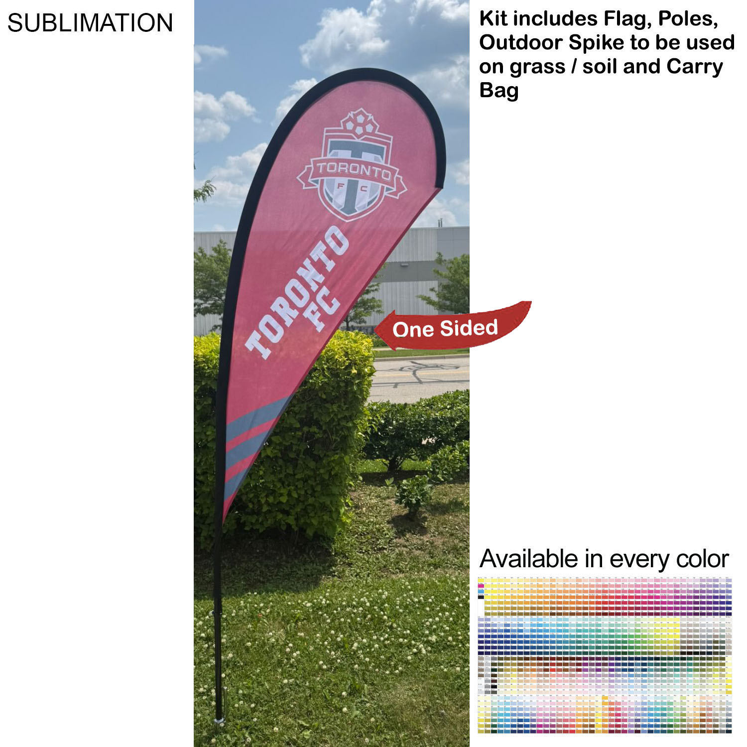 7.5' X-Small Tear Drop Flag Kit, Full Color Graphics One Side, Outdoor Use Spike base & Bag Included 13
