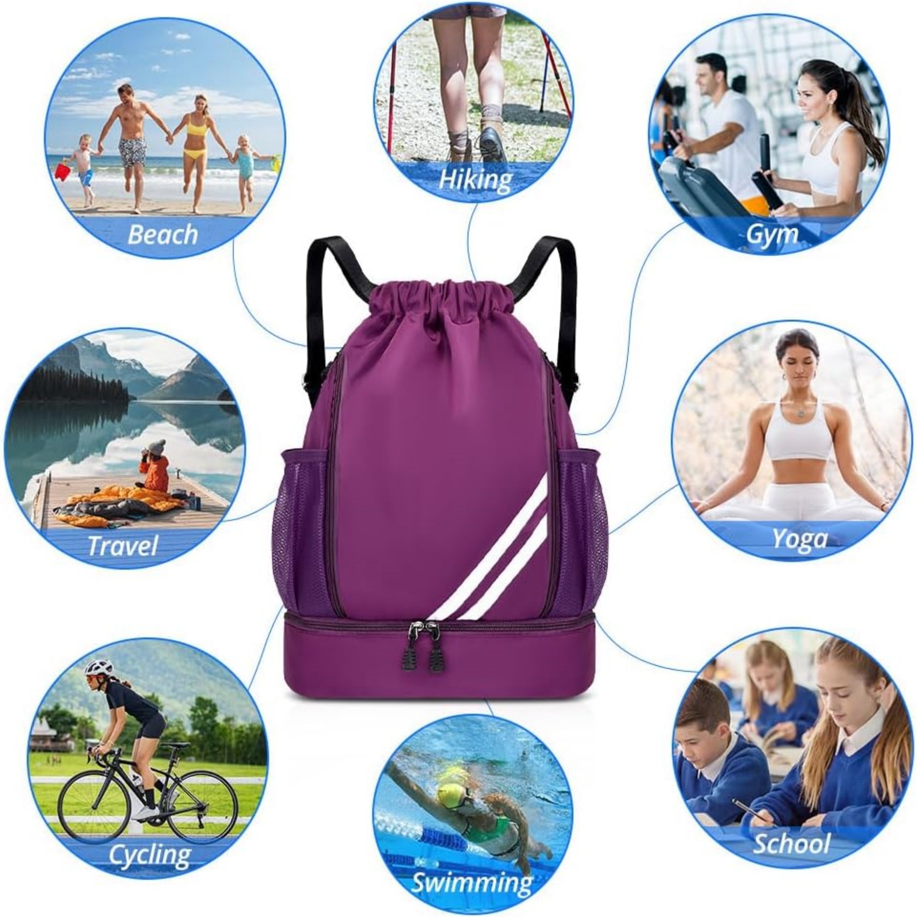 Sports Drawstring Backpack with Shoes Compartment 11