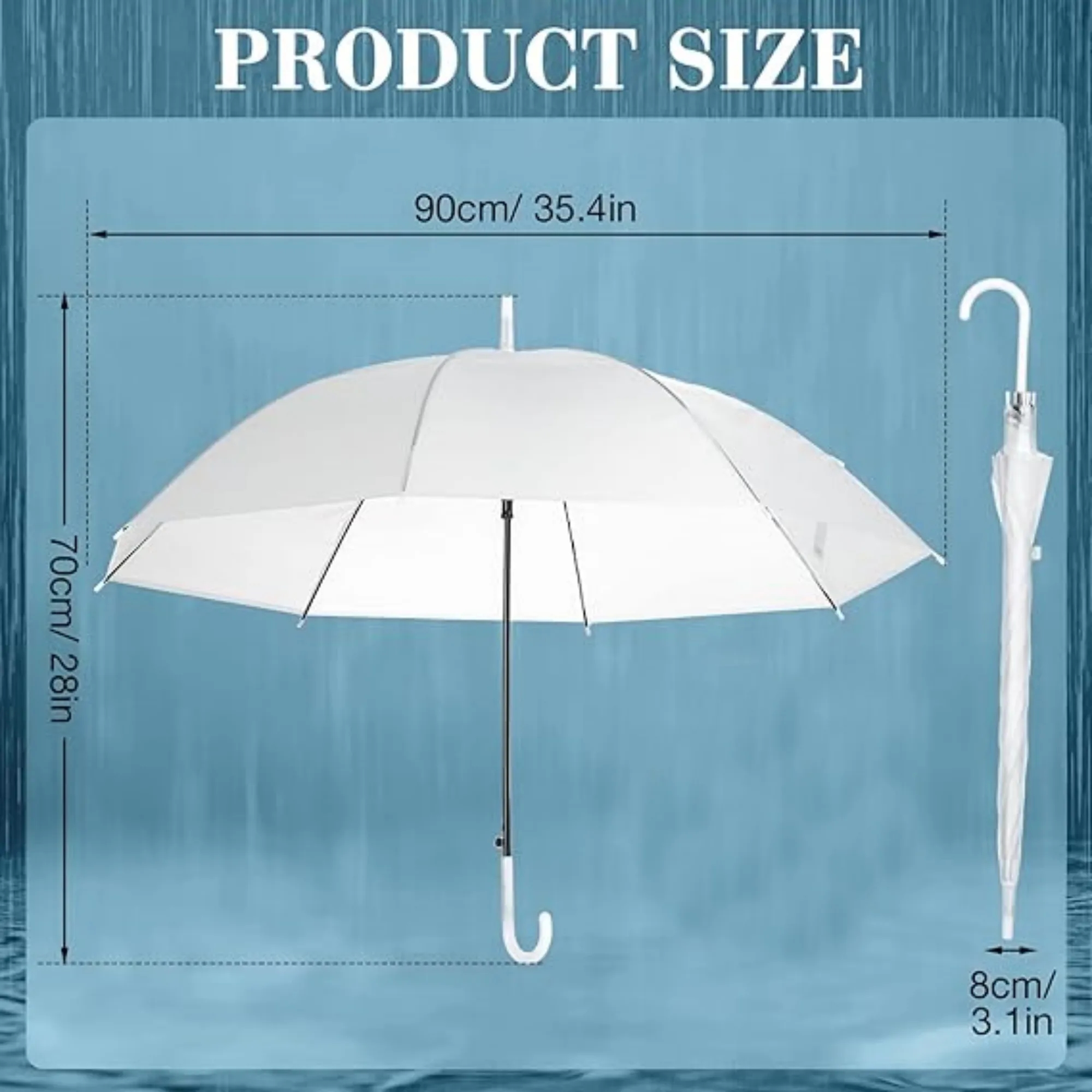 White Windproof Wedding Umbrellas with J Hook Handle 4