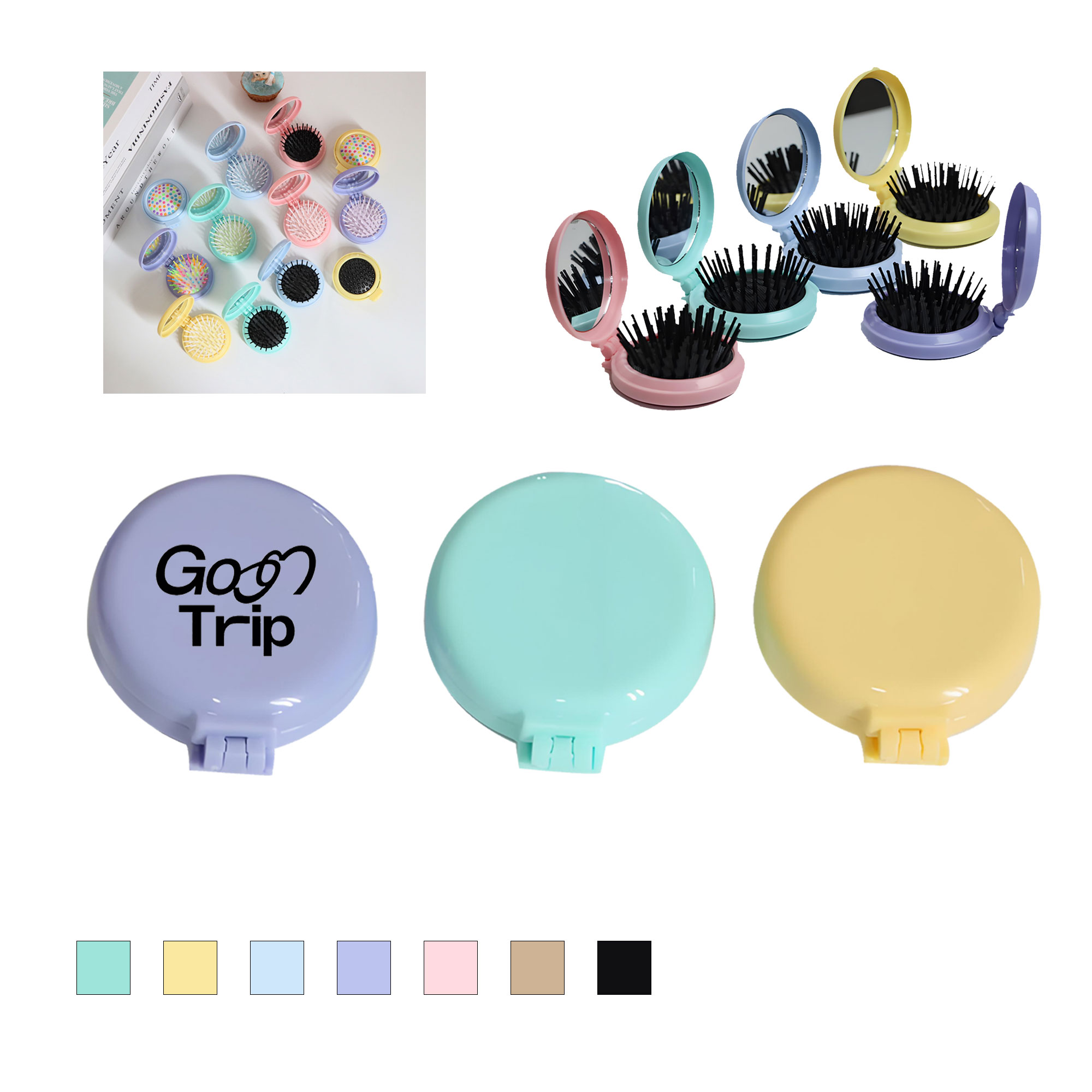 Folding Pocket Hairbrush W/Mirror 2