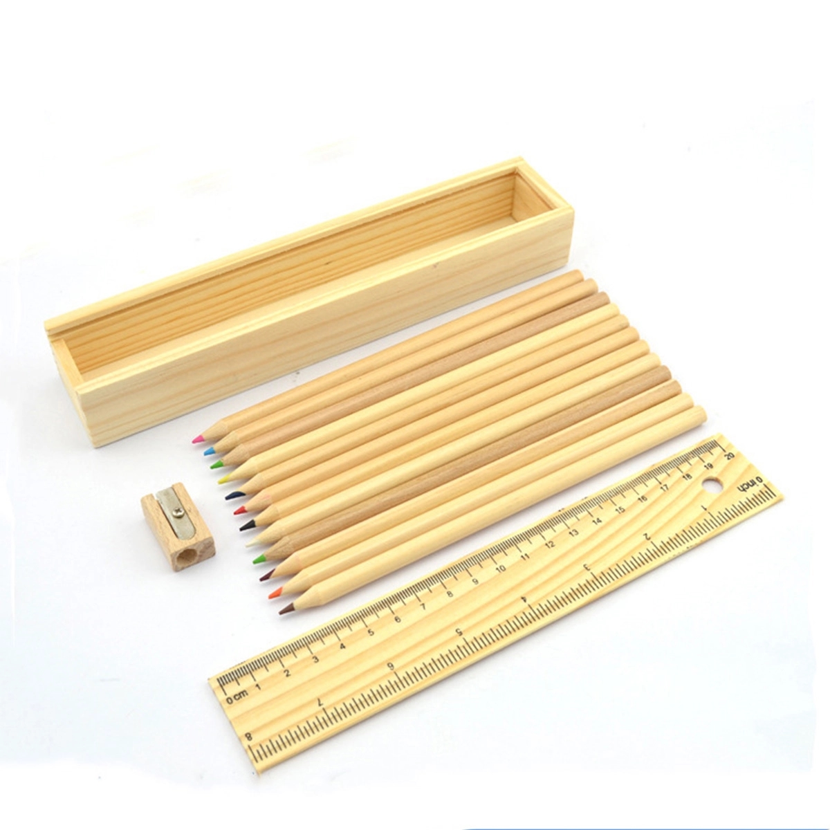 12-Piece Colored Pencil Set In Wooden Ruler Box 2
