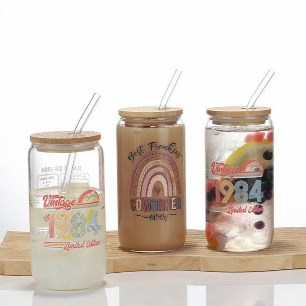 Glass Cup With A Bamboo Straw And Lid 3